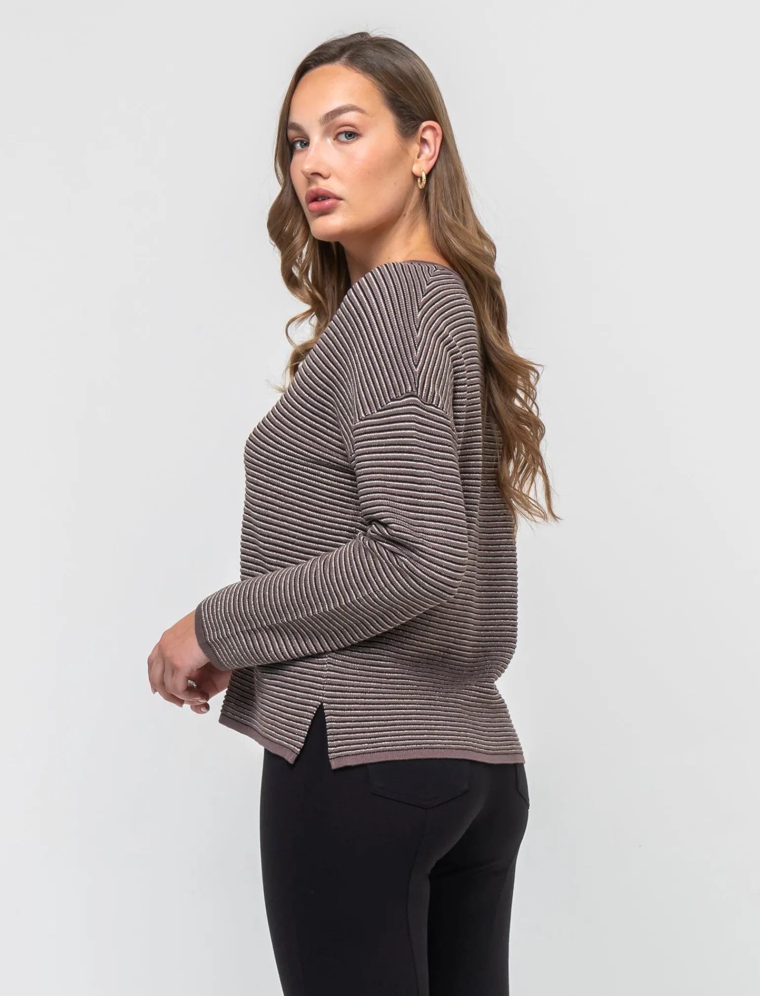 Donna Piazza Italia Maglieria<Maglia manica a 3/4 con scollo a V a righe - var 2