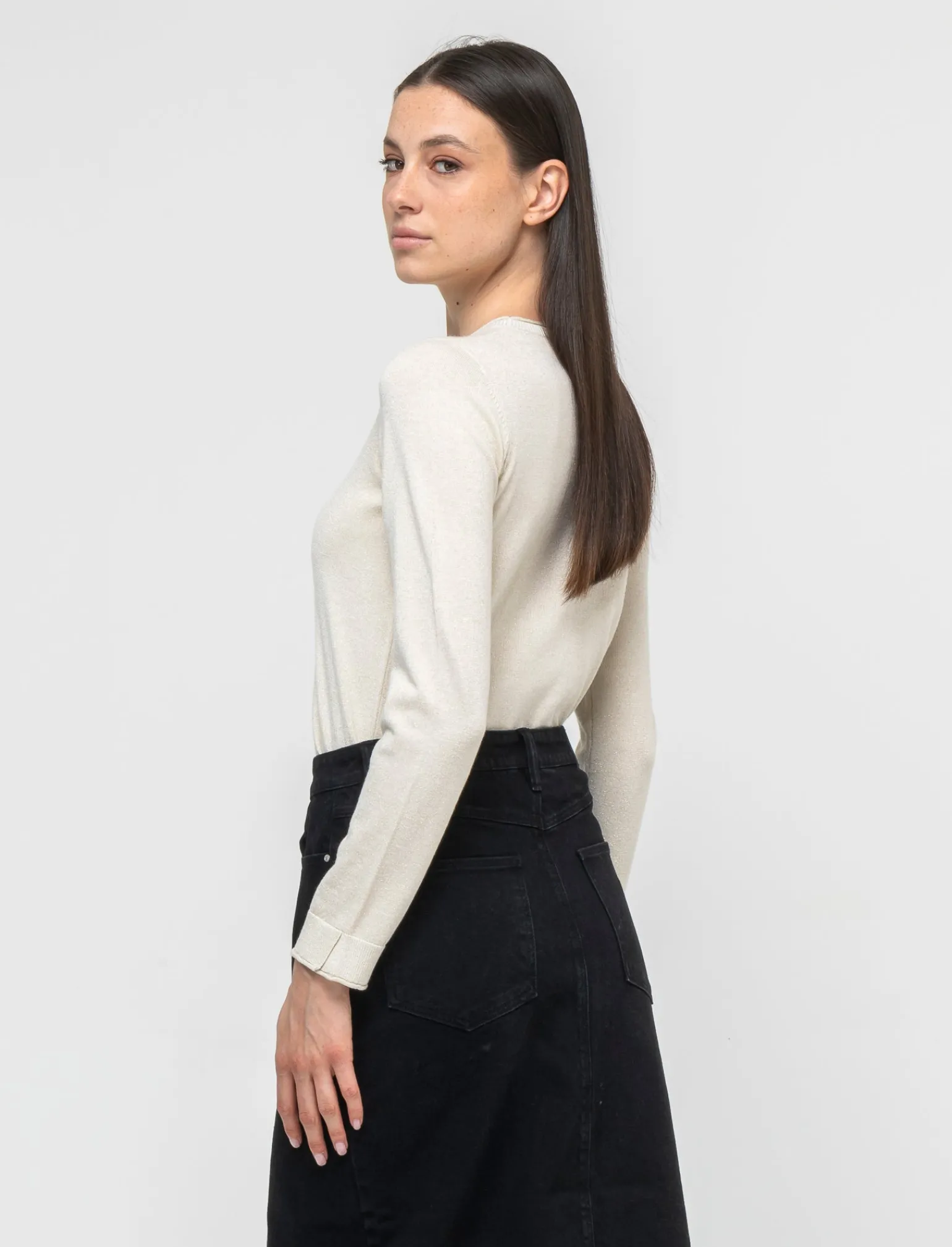 Donna Piazza Italia Donna | Maglieria<Maglia manica lunga giro collo con filo effetto metallizzato - Avorio
