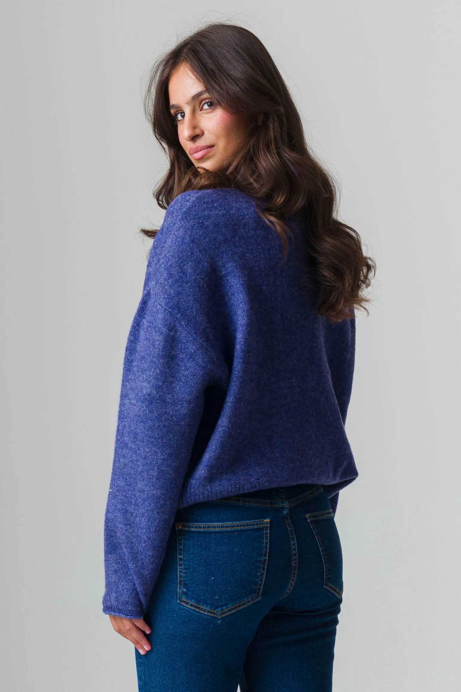 Donna Piazza Italia Donna | Maglieria<Maglia manica lunga mezzo collo con bordo risvoltato - Mirtillo