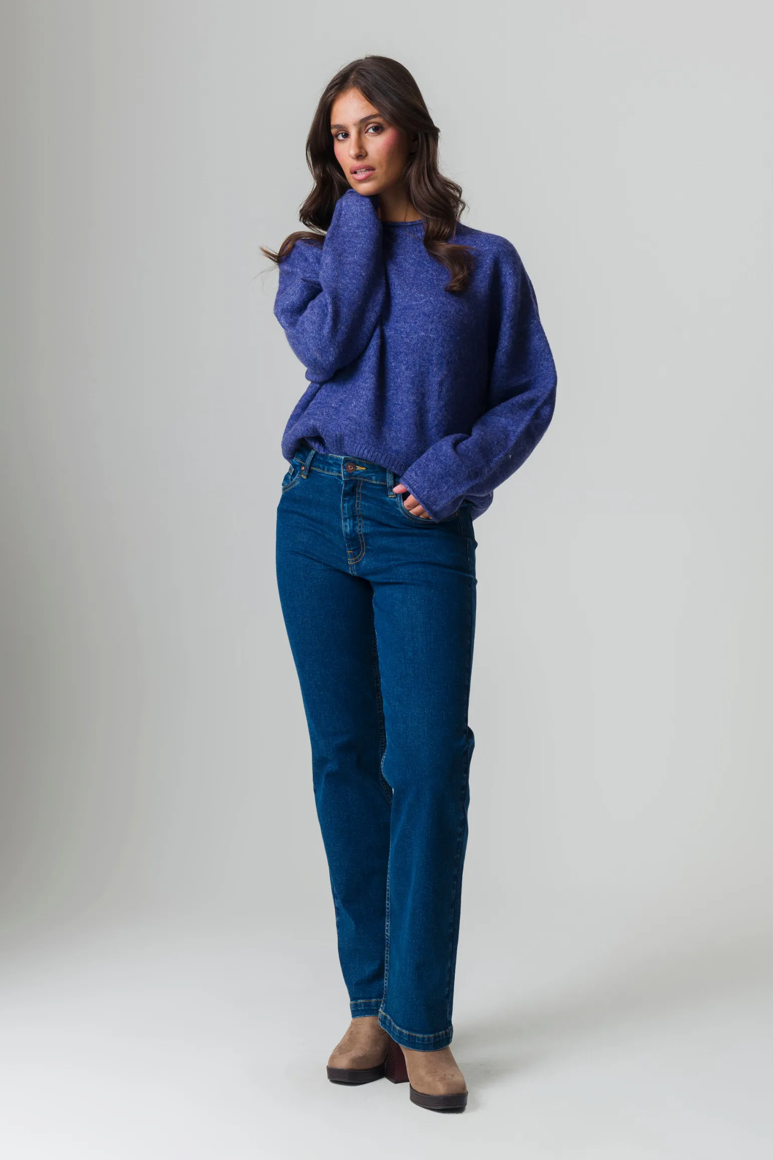 Donna Piazza Italia Donna | Maglieria<Maglia manica lunga mezzo collo con bordo risvoltato - Mirtillo