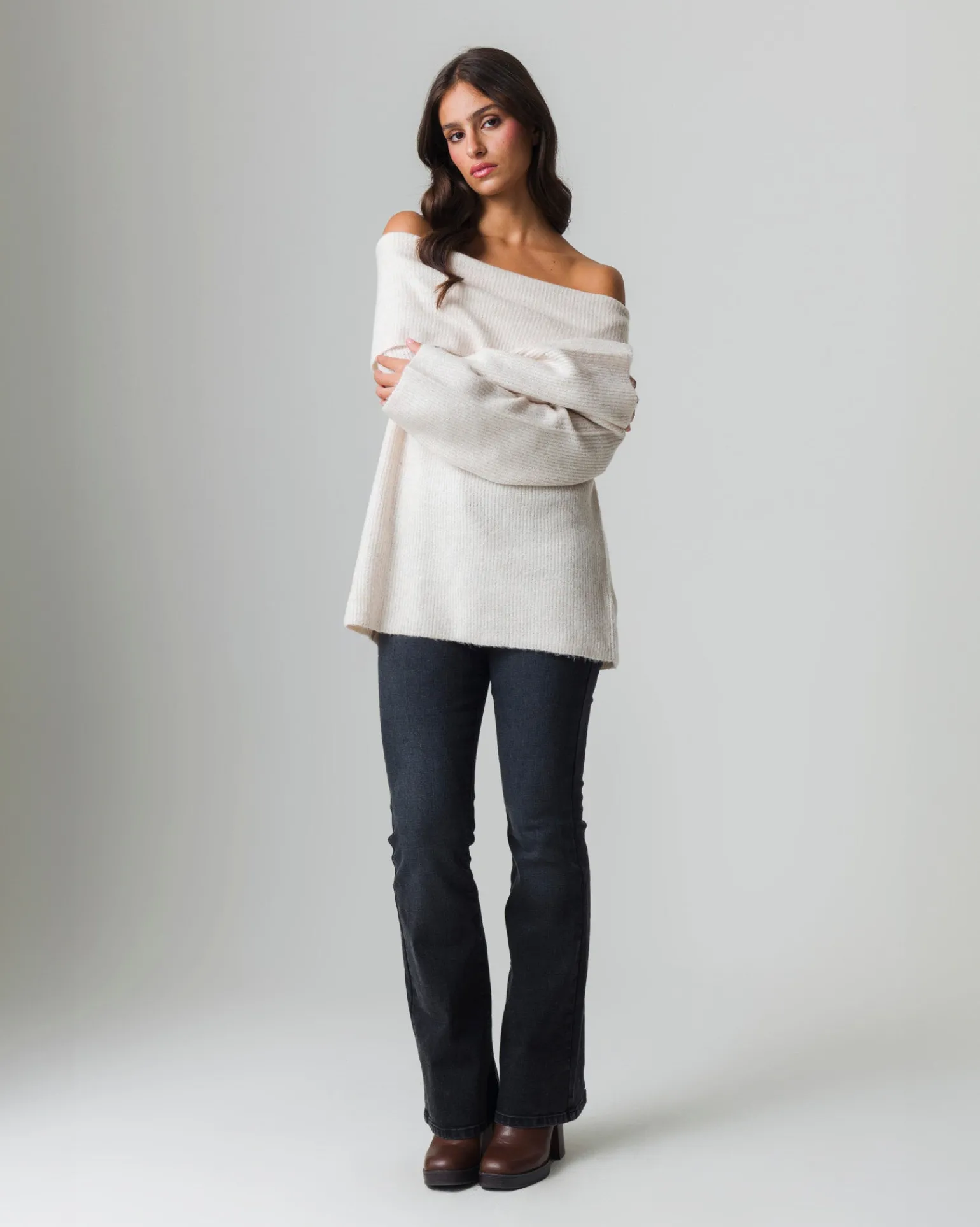 Donna Piazza Italia Donna | Maglieria<Maglia manica lunga scollo risvoltato e spalle scoperte con vestibilità comoda - Beige corda