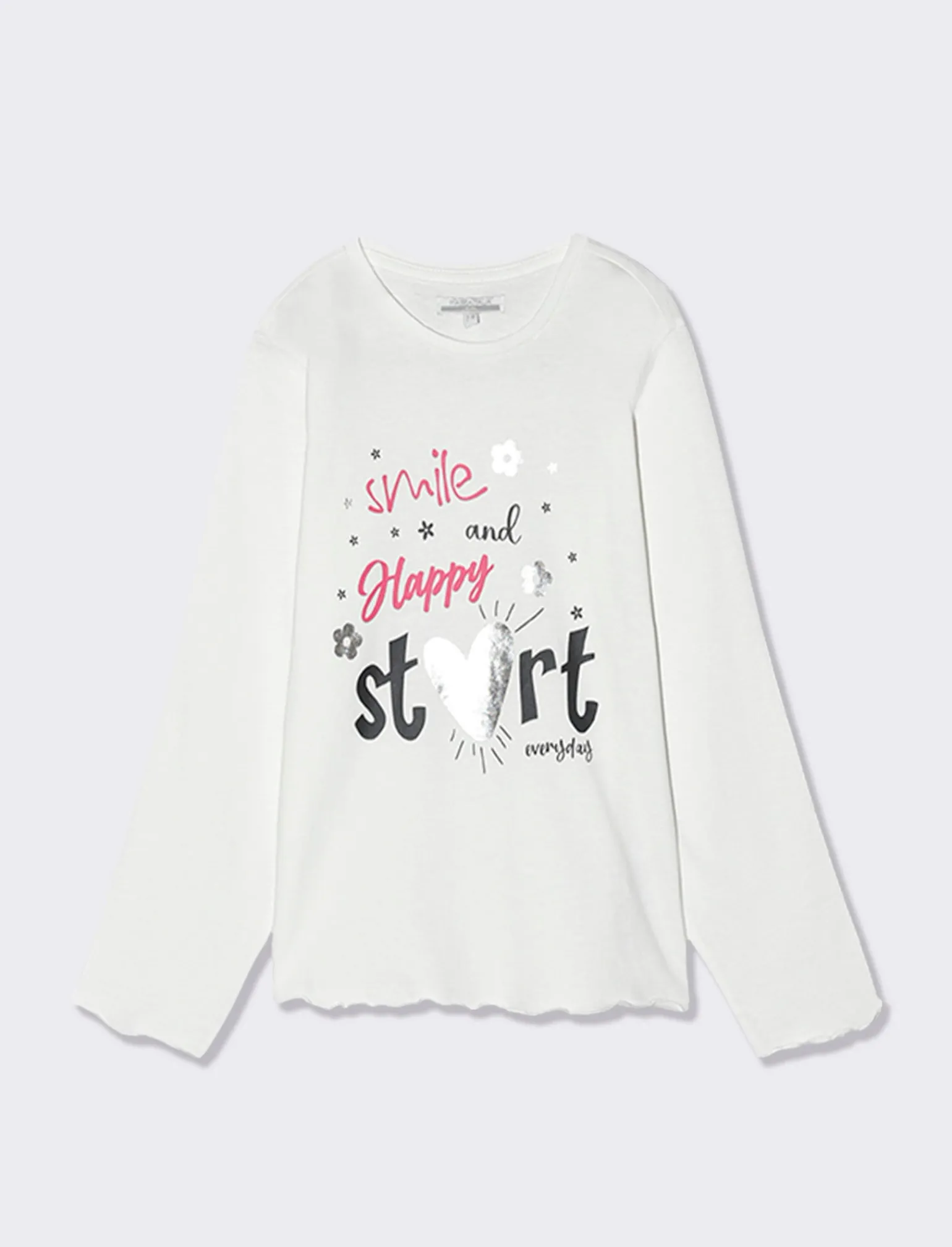 Piazza Italia Bambina | T-Shirt E Top<Maglia maniche lunghe con orlo ondulato e stampa frontale effetto lucido - sporco