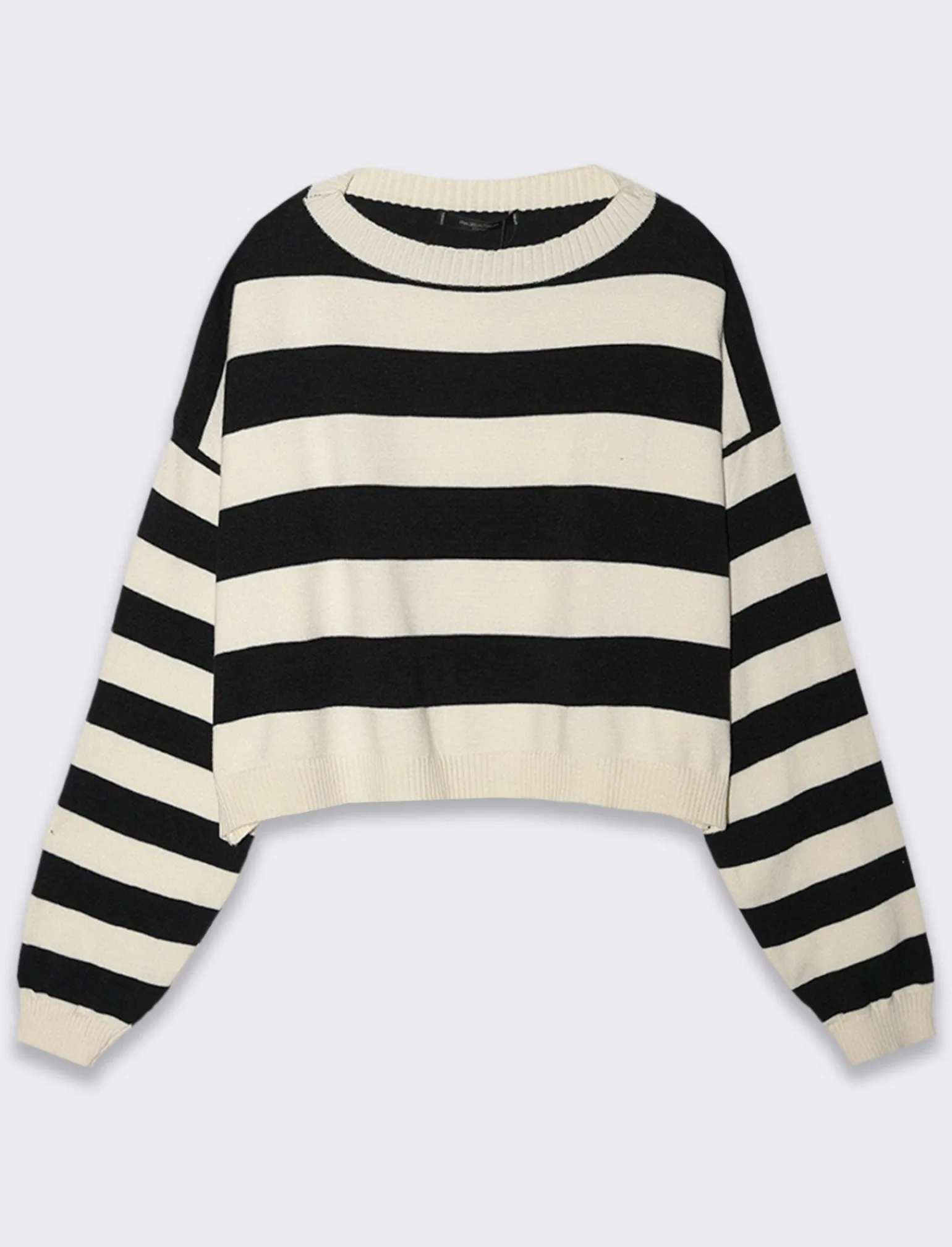 Donna Piazza Italia Maglieria<Maglia maniche over rigata - Bianco-nero