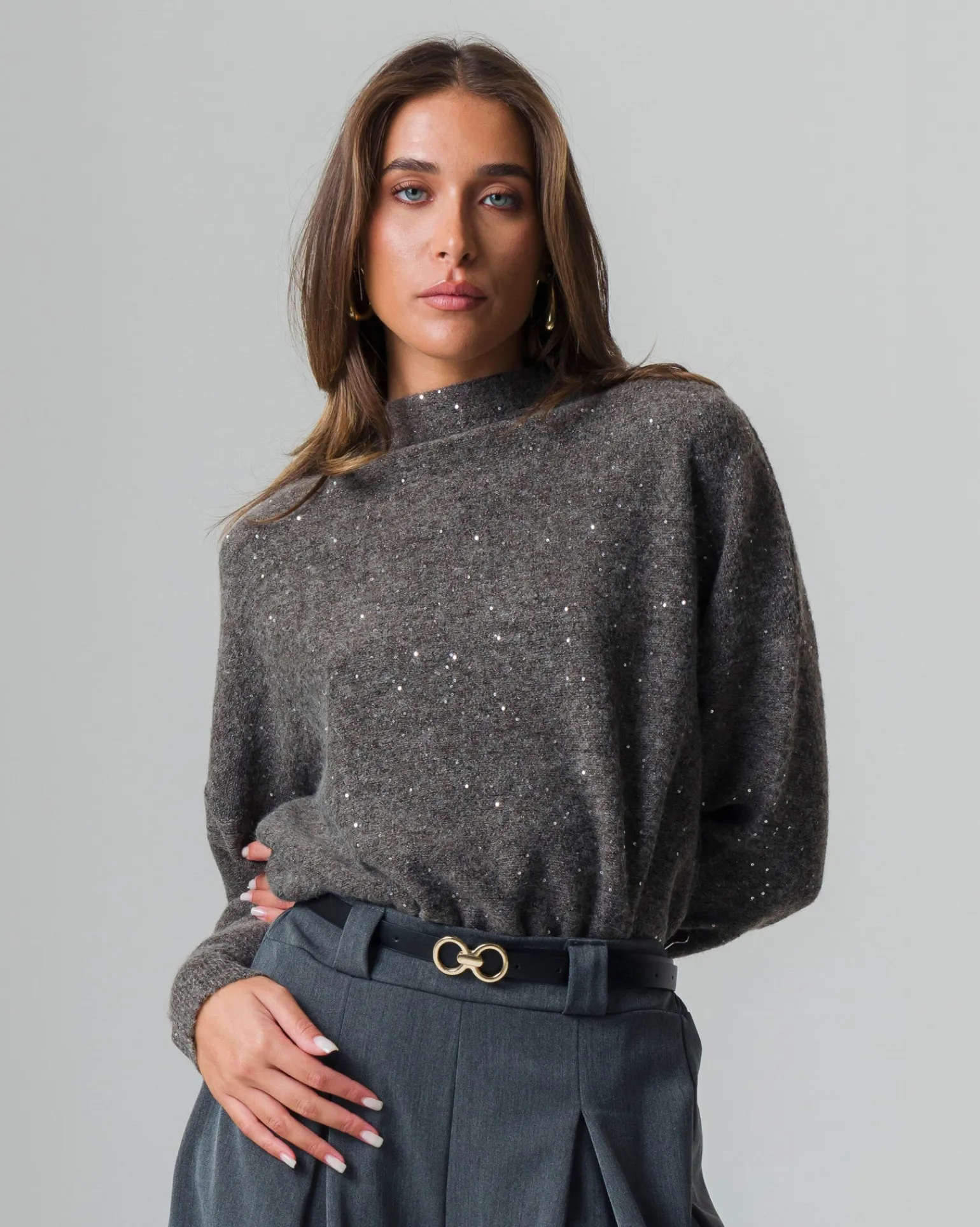 Donna Piazza Italia Donna | Maglieria<Maglia mezzocollo manica lunga con filato di paillates con spacchi laterali - melange