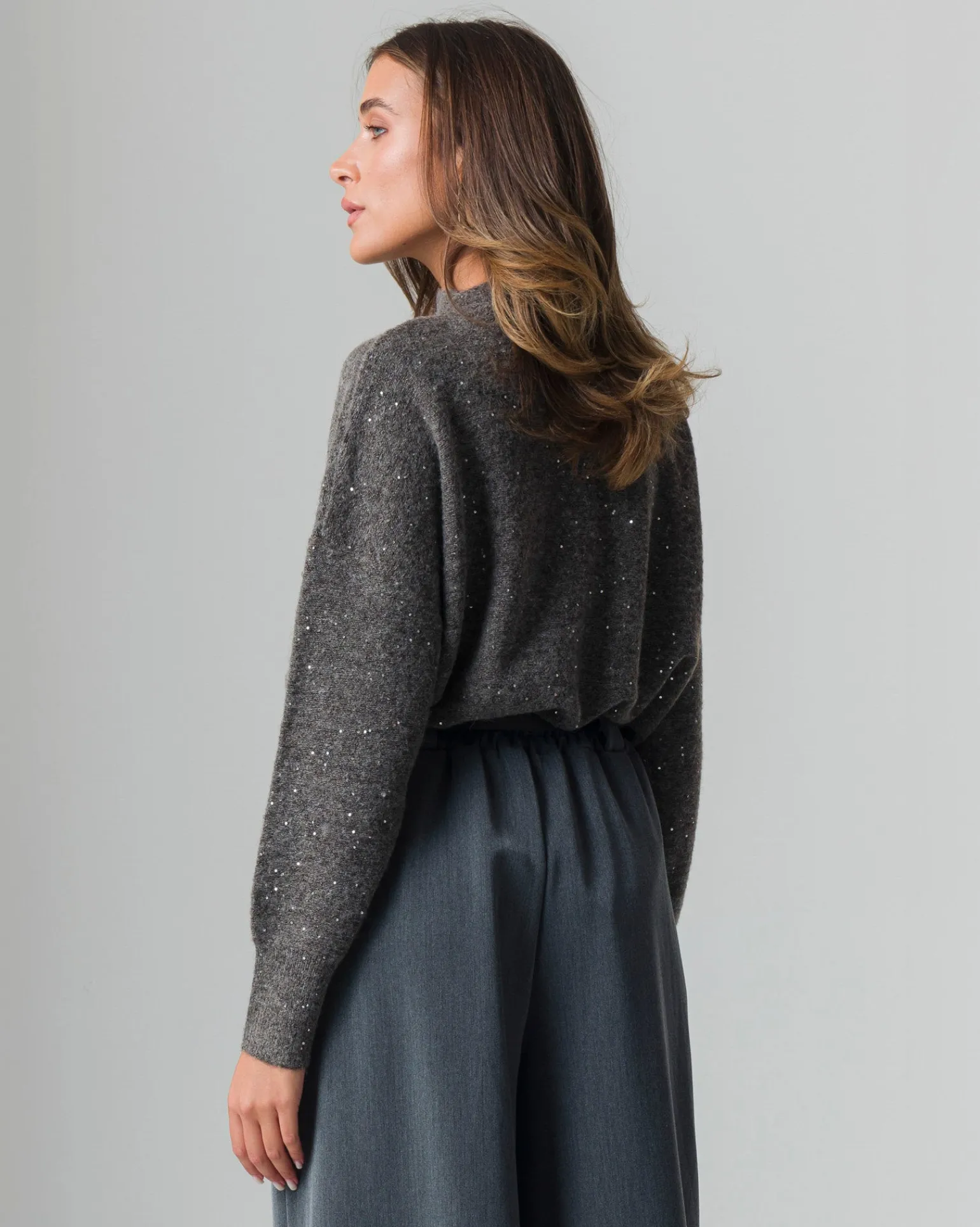 Donna Piazza Italia Donna | Maglieria<Maglia mezzocollo manica lunga con filato di paillates con spacchi laterali - melange