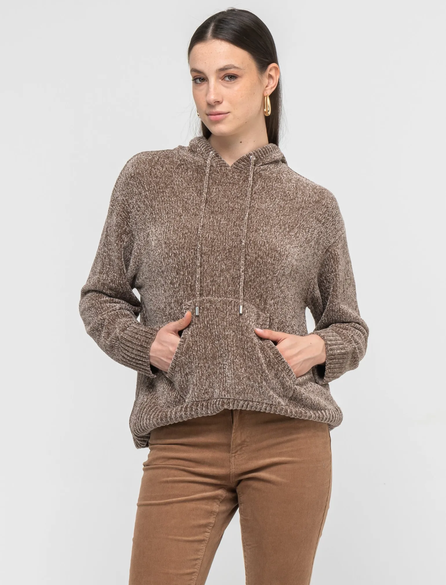 Donna Piazza Italia Donna | Maglieria<Maglia modello felpa in ciniglia con cappuccio e tasche a marsupio - tortora
