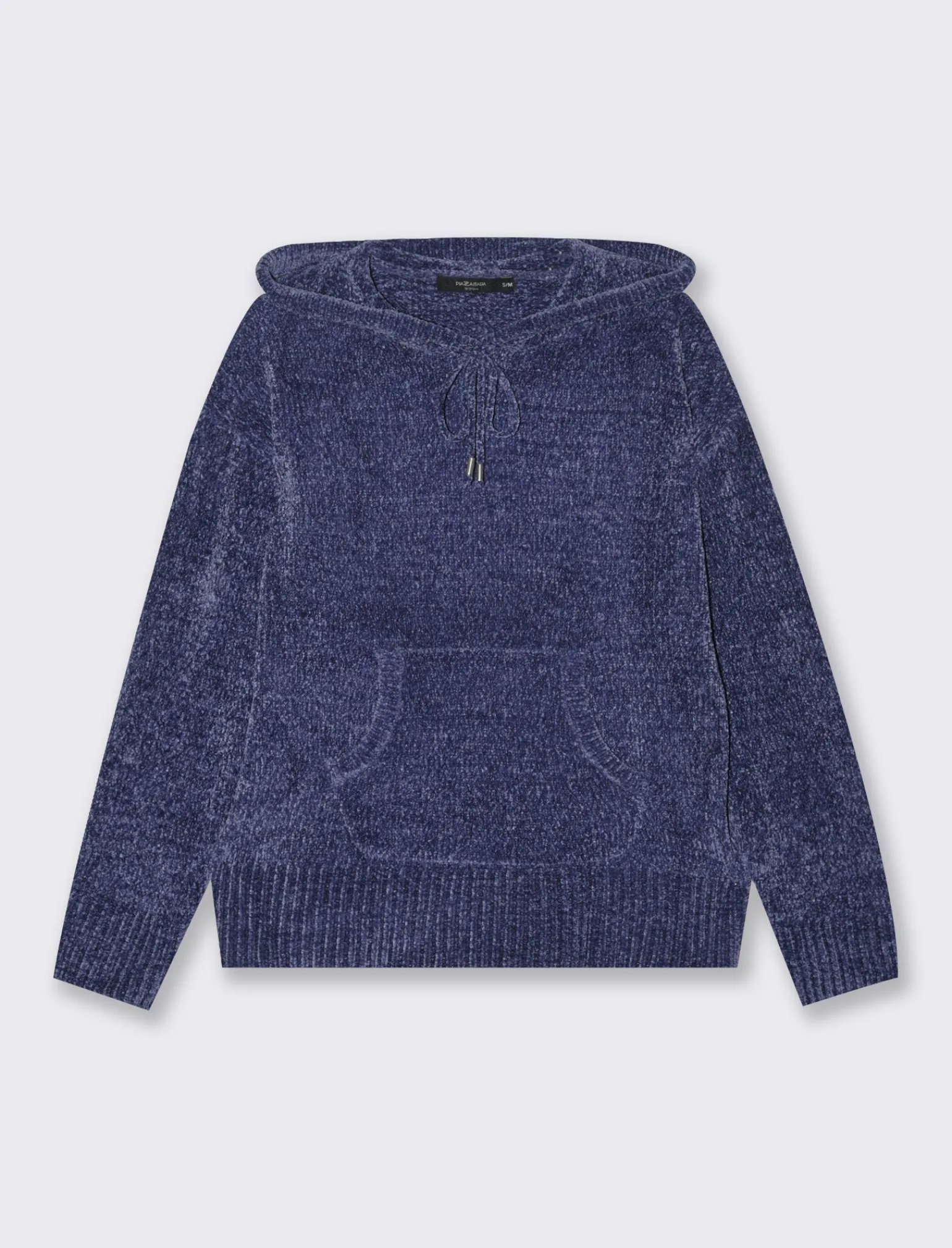 Donna Piazza Italia Donna | Maglieria<Maglia modello felpa in ciniglia con cappuccio e tasche a marsupio - Mirtillo