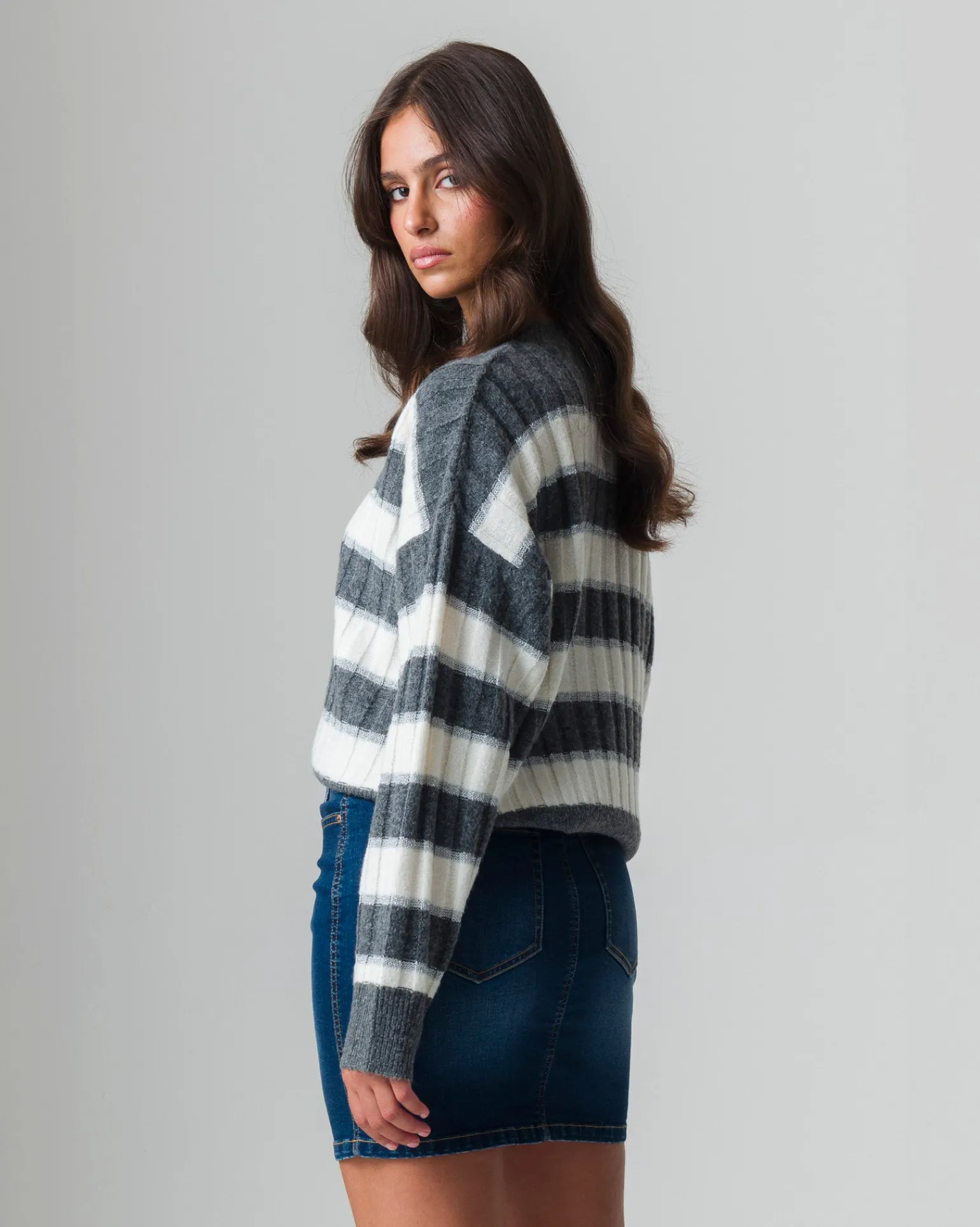 Donna Piazza Italia Donna | Maglieria<Maglia pullover manica lunga, a strische con spalle cadenti vestibilità comoda - var 2