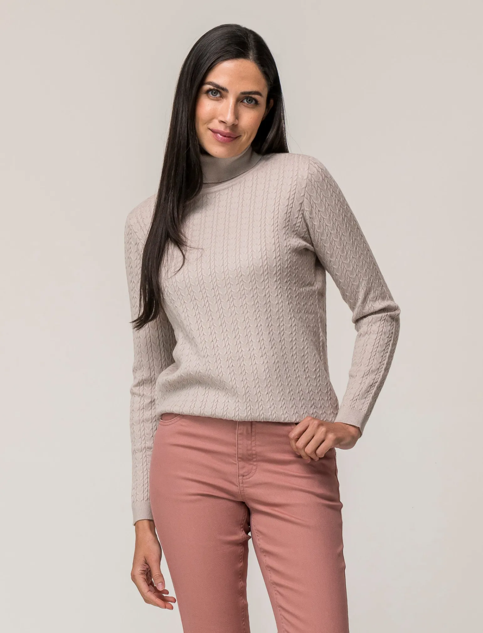 Donna Piazza Italia Donna | Maglieria<Maglia slim in morbido filato collo lato e lavorazione trecce - Sabbia