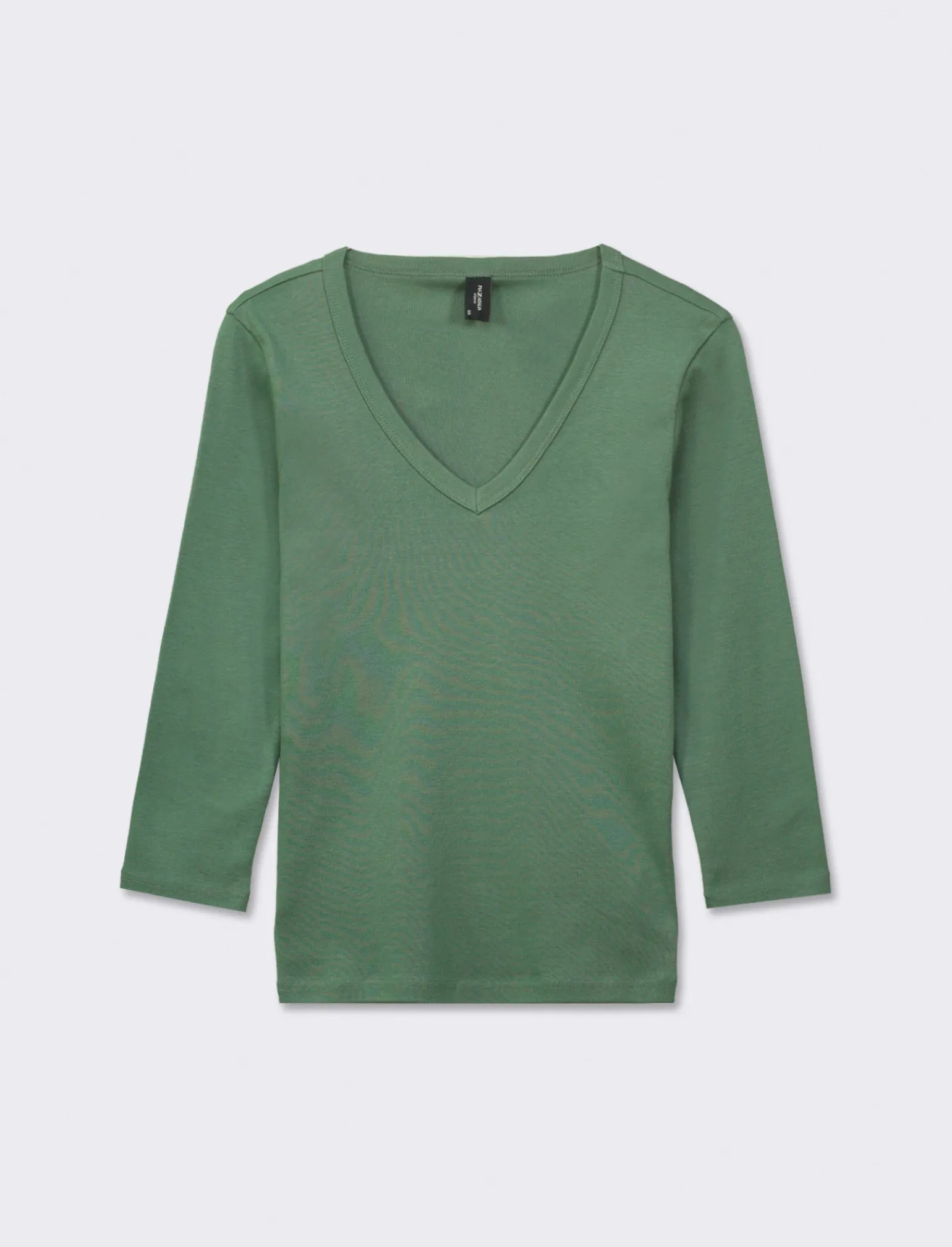 Donna Piazza Italia Donna | Maglieria<Maglietta basic scollo a V manica lunga in cotone a costina - foresta