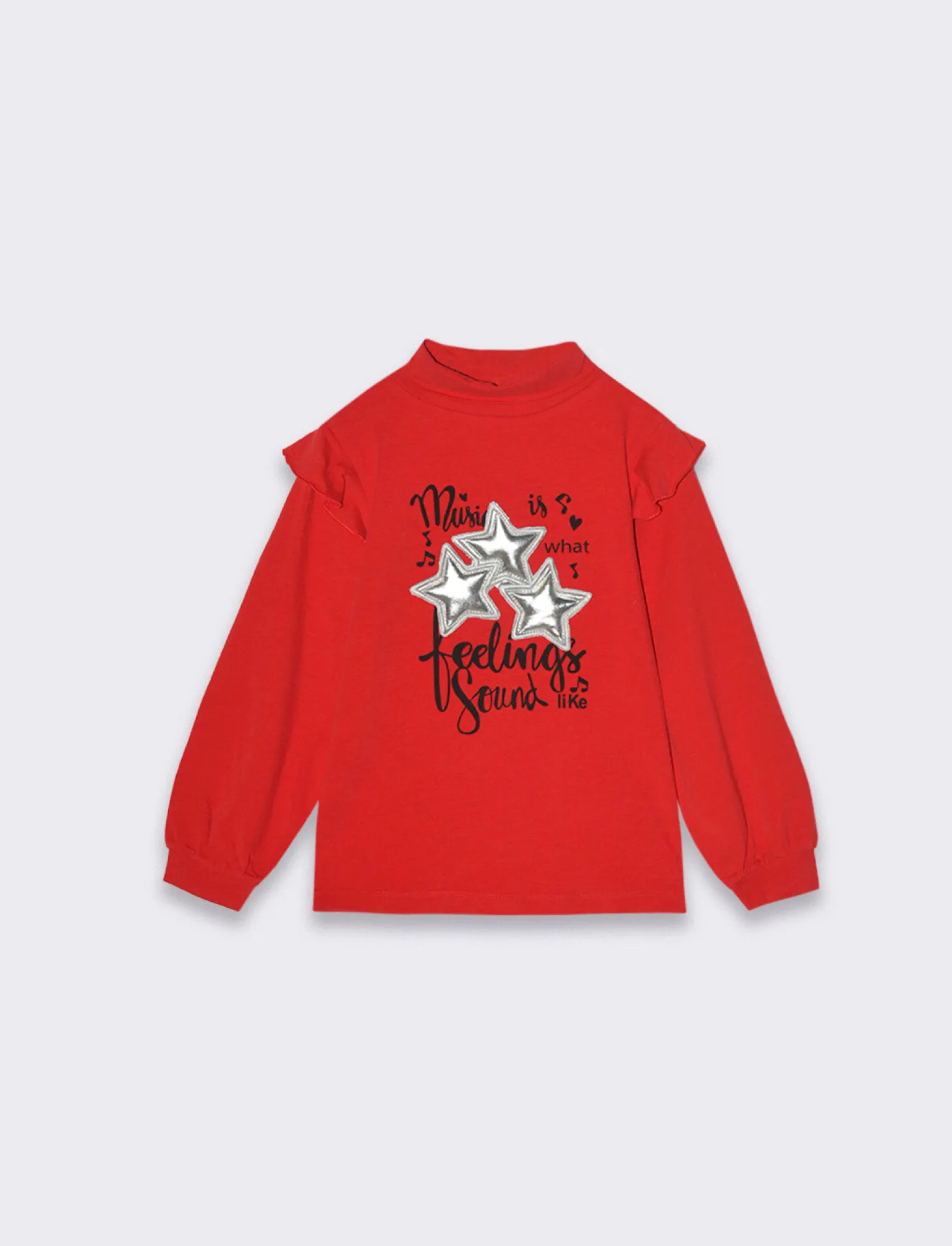 Piazza Italia Bambina | T-Shirt E Top<Maglietta da bambina con rouches sulle spalle, stampa frontale e patch puff a stella -