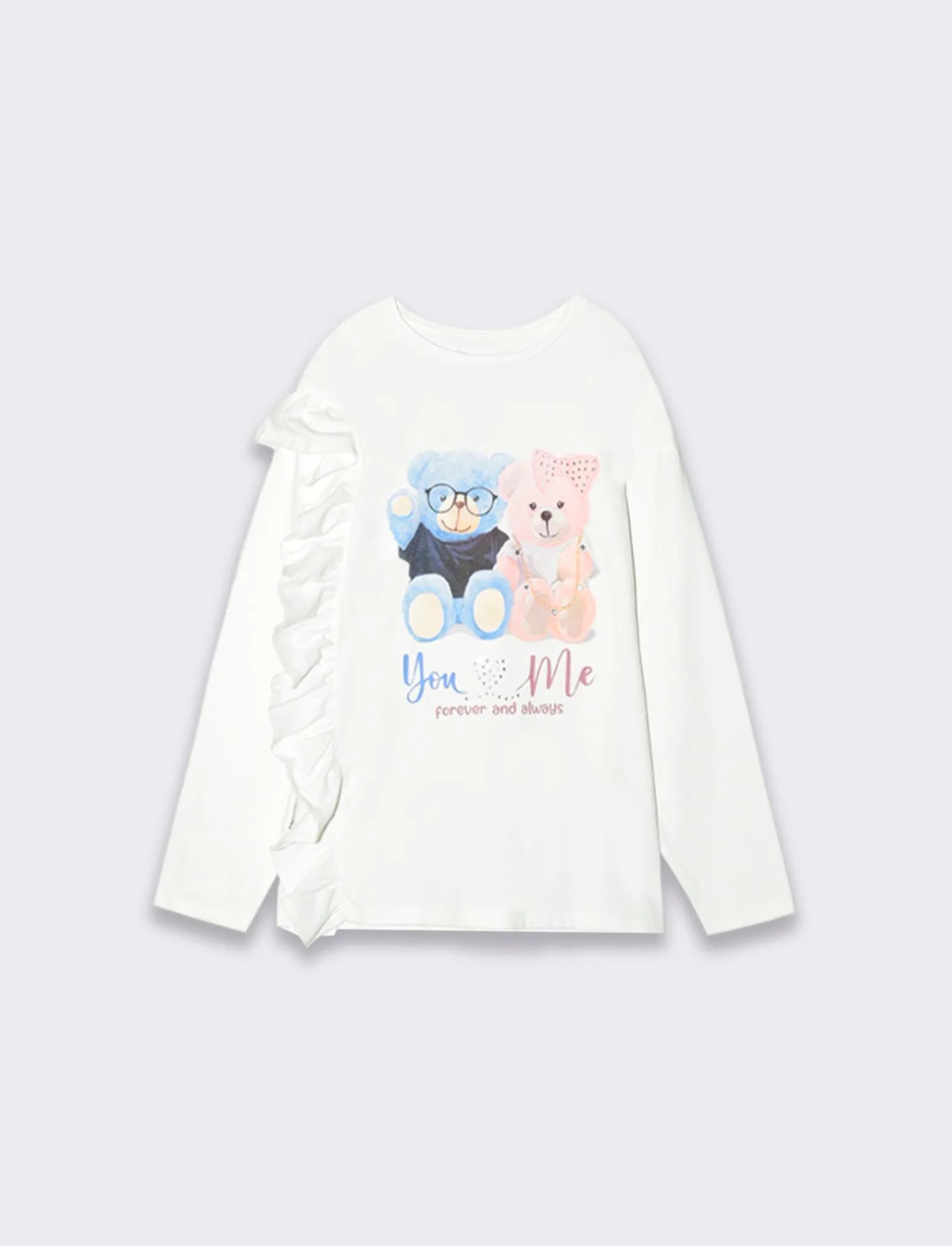 Piazza Italia Bambina | T-Shirt E Top<Maglietta da bambina in cotone elasticizzato con rouches laterale - Bianco sporco