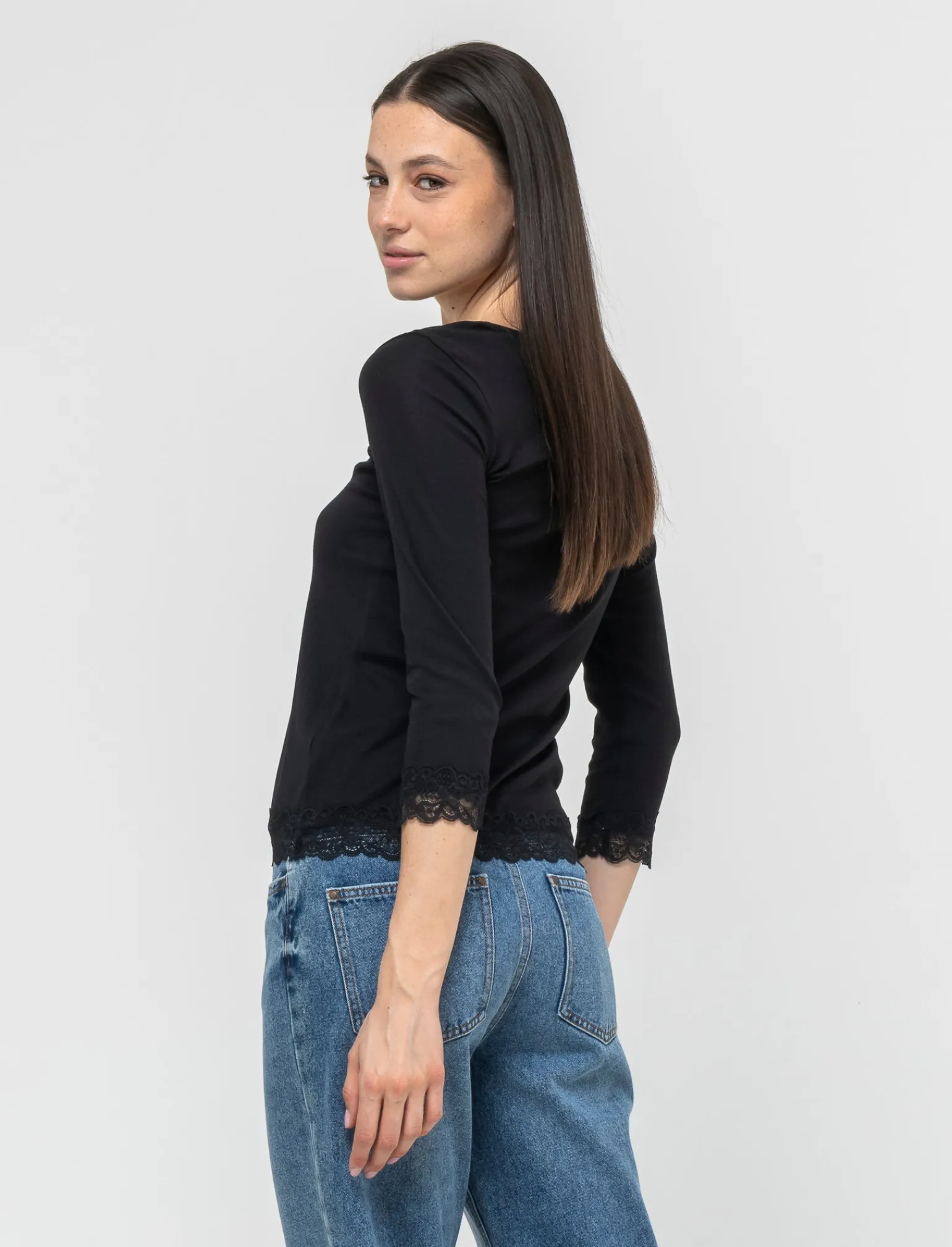 Donna Piazza Italia Donna | Maglieria<Maglietta manica lunga a costina con pizzo e motivo floreale -