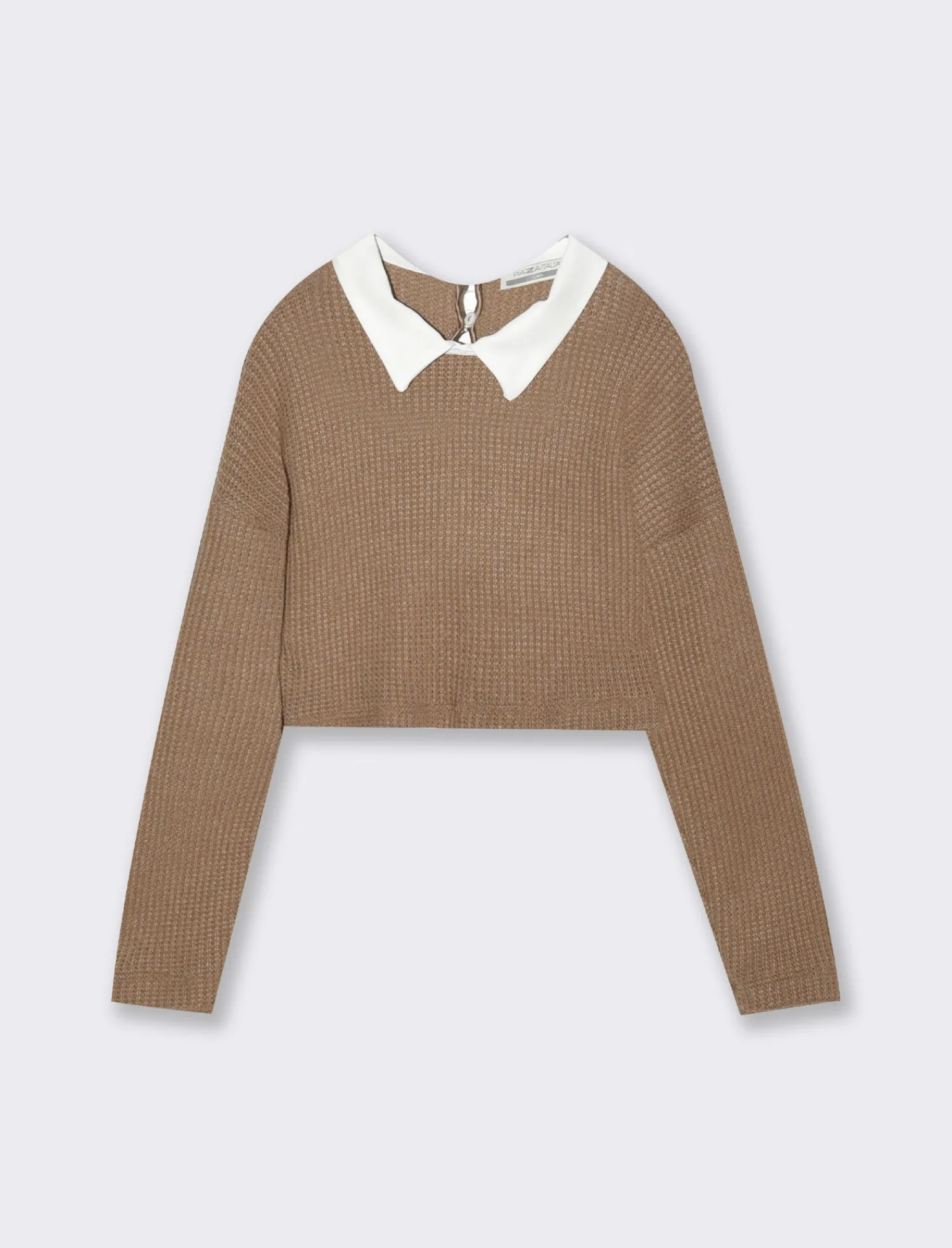Piazza Italia Bambina | Maglieria<Maglione a manica lunga da bambina con applicazione collo finta camicia - Cammello