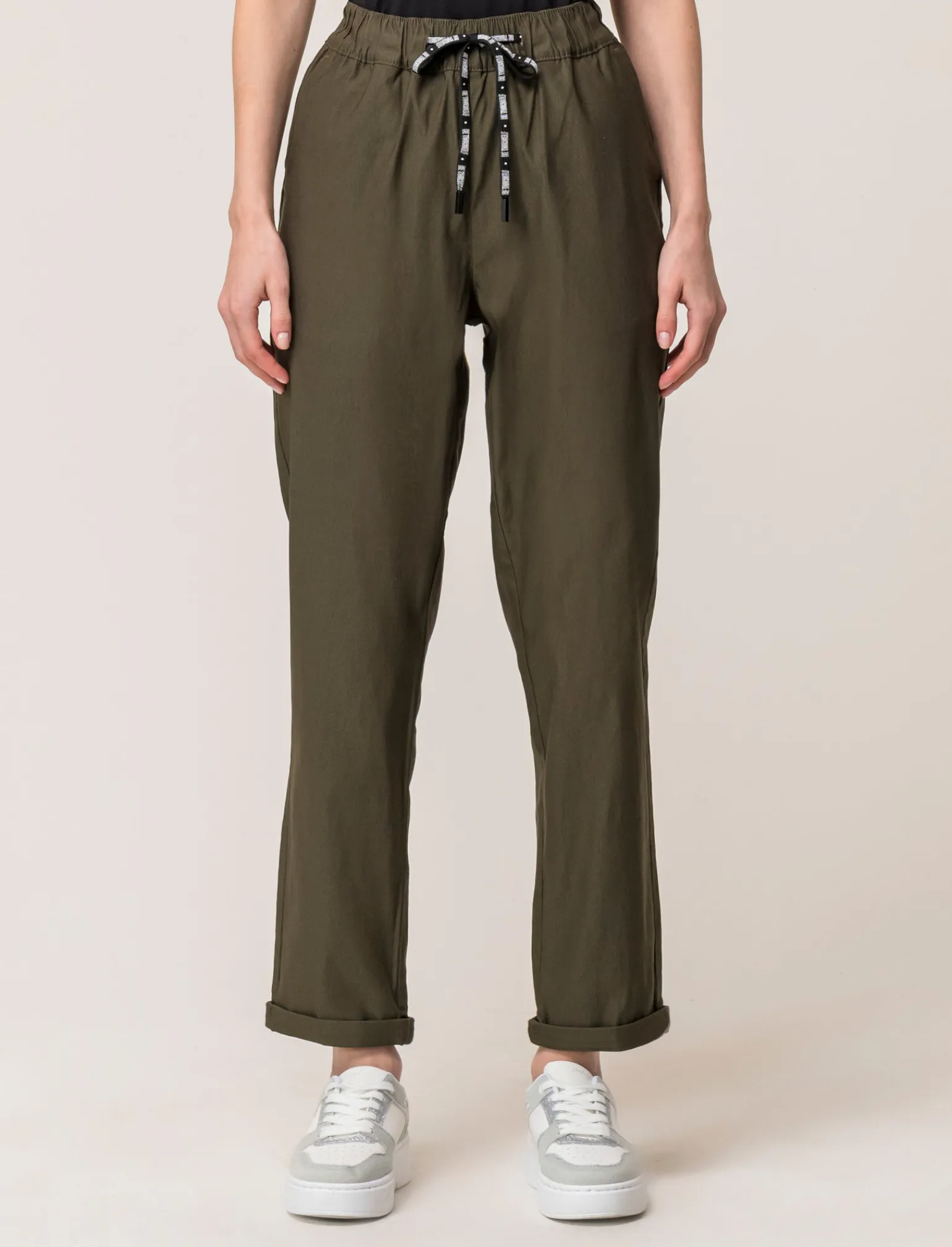 Donna Piazza Italia Donna | Pantaloni<Panatole modello jogger in tessuto elasticizzato con elastico e coulisse tampata in vita - Ve.milit.