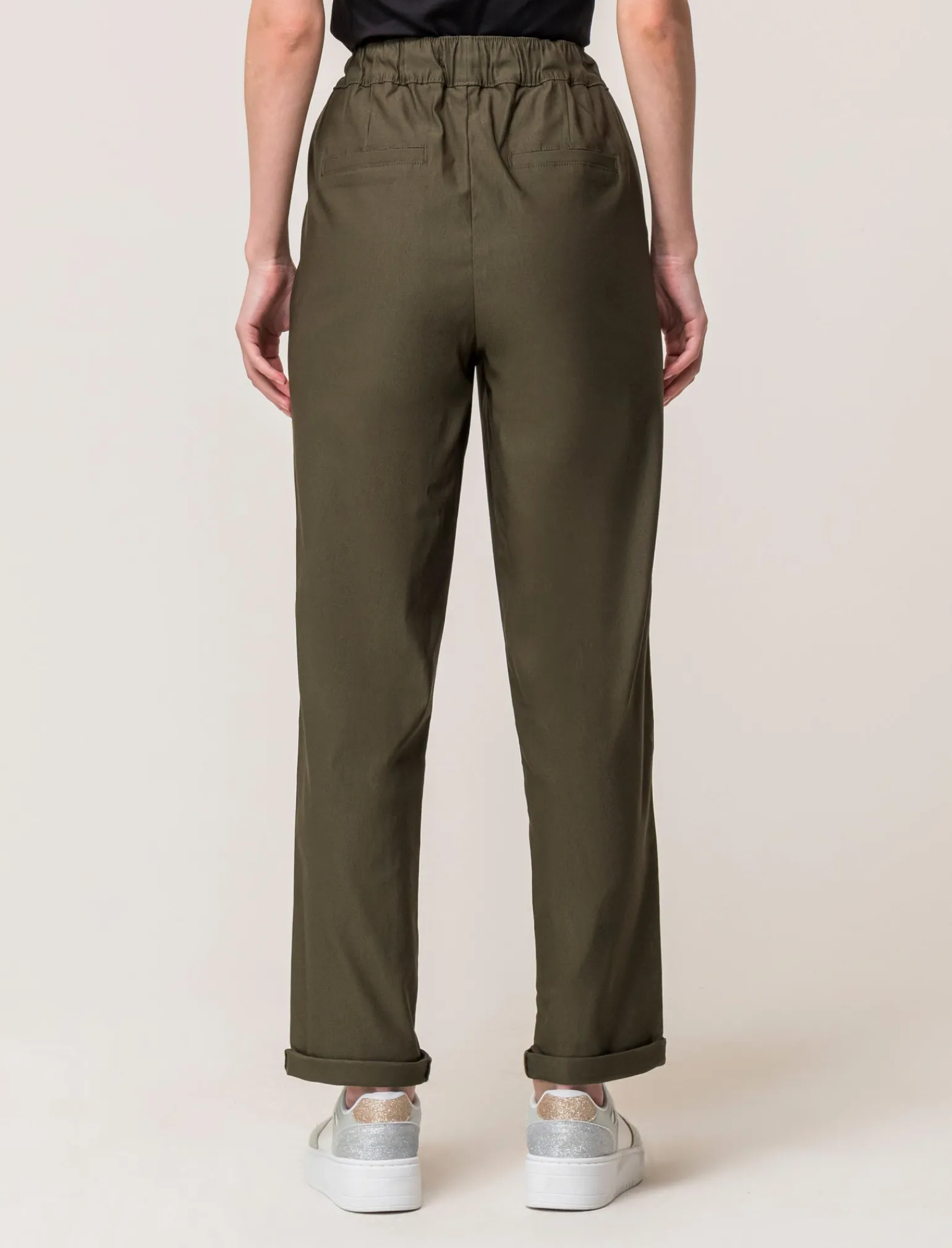Donna Piazza Italia Donna | Pantaloni<Panatole modello jogger in tessuto elasticizzato con elastico e coulisse tampata in vita - Ve.milit.
