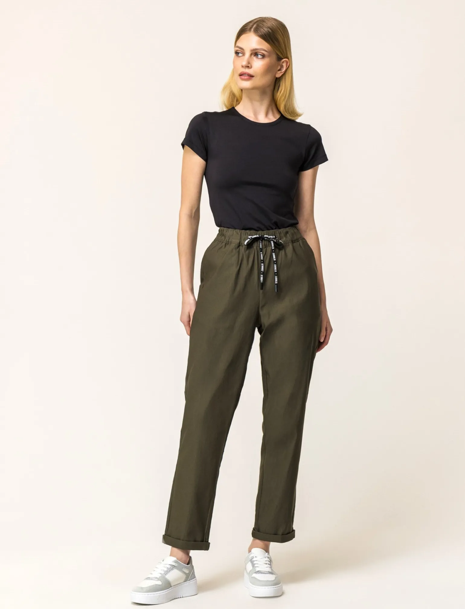 Donna Piazza Italia Donna | Pantaloni<Panatole modello jogger in tessuto elasticizzato con elastico e coulisse tampata in vita - Ve.milit.