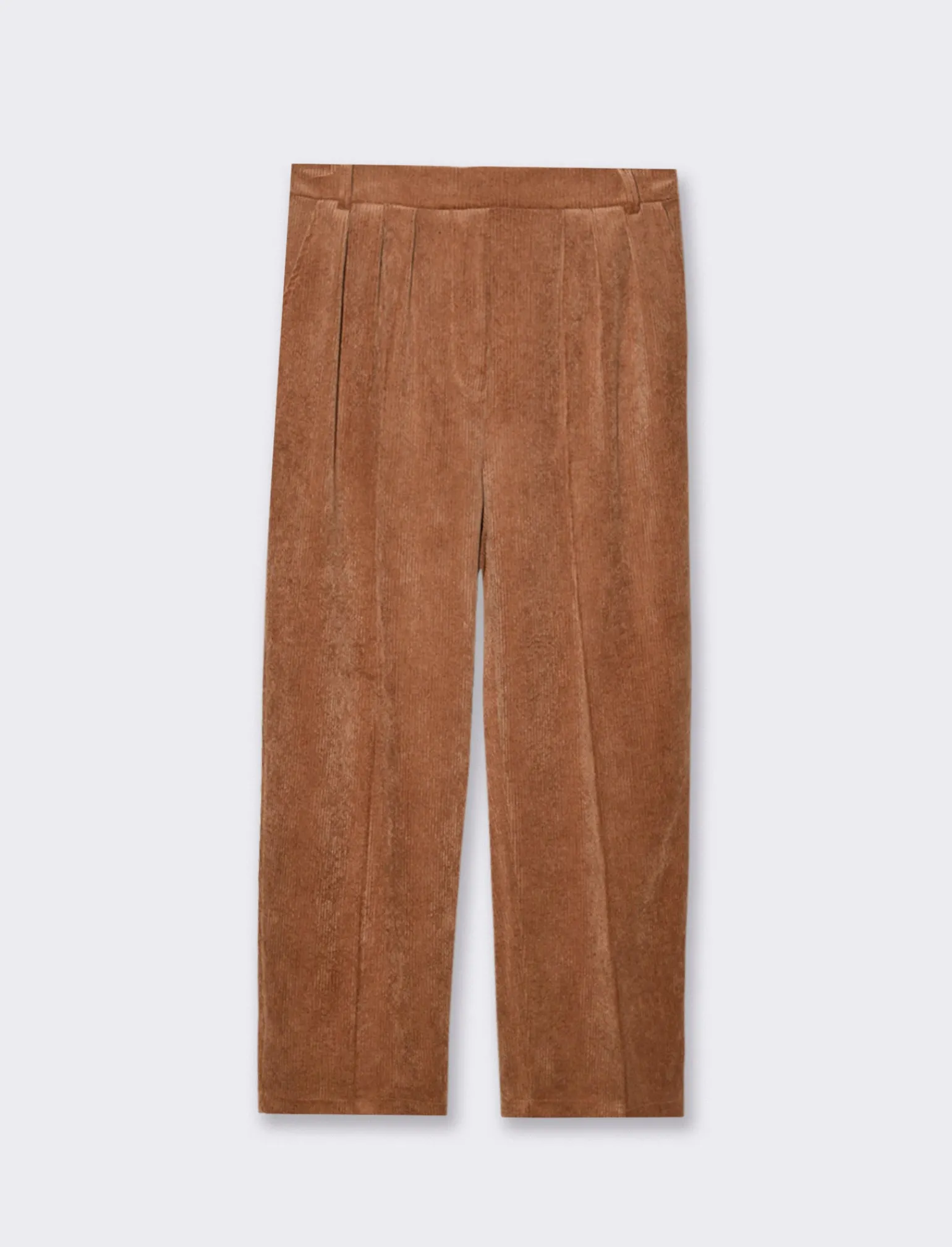 Donna Piazza Italia Pantaloni<Pantalone a coste con elastico in vita e tasche amerciane - tabacco
