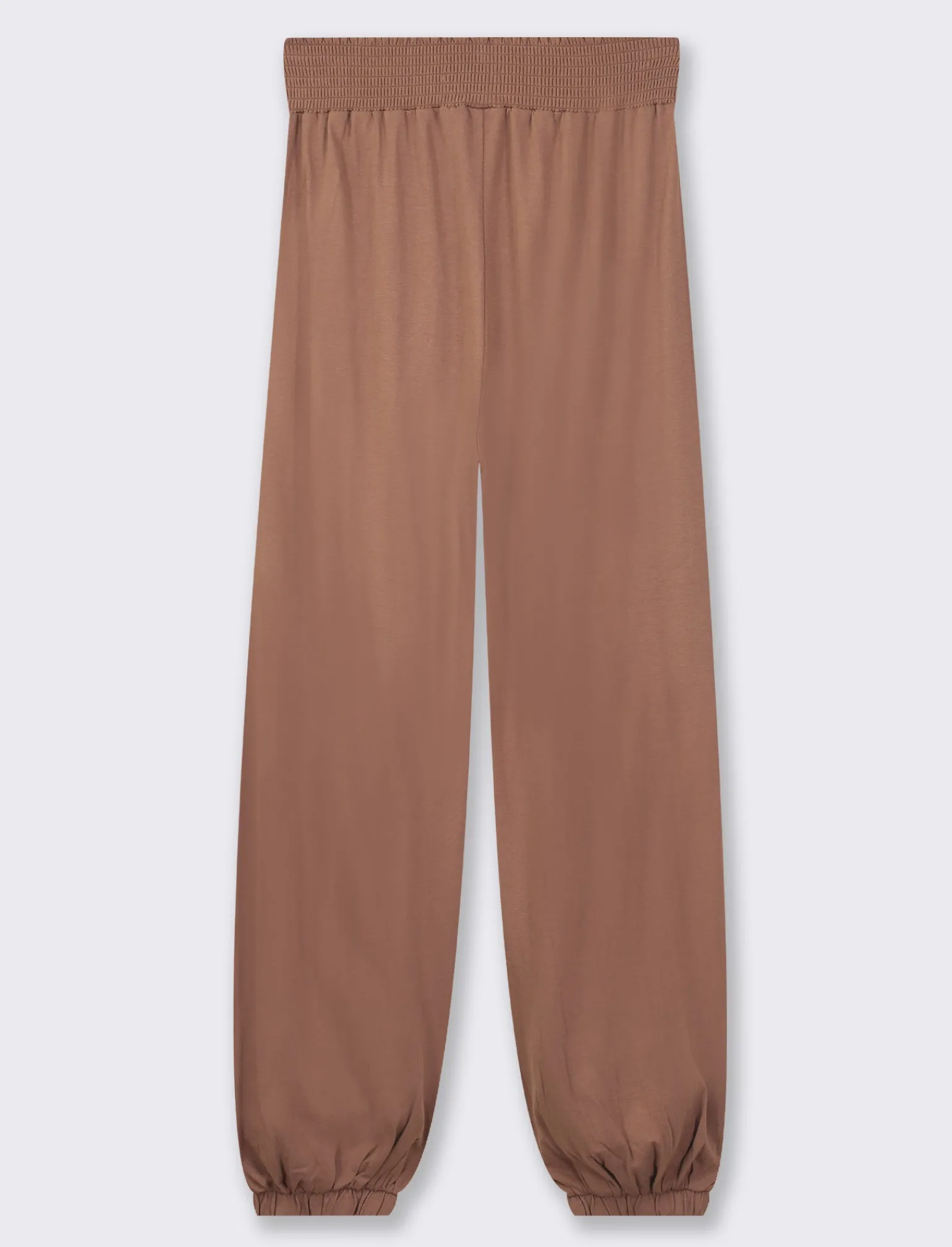 Donna Piazza Italia Donna<Pantalone alla turca in cotone leggero, con bustino arricciato e con ricamo punto smoke sul dietro - Cacao