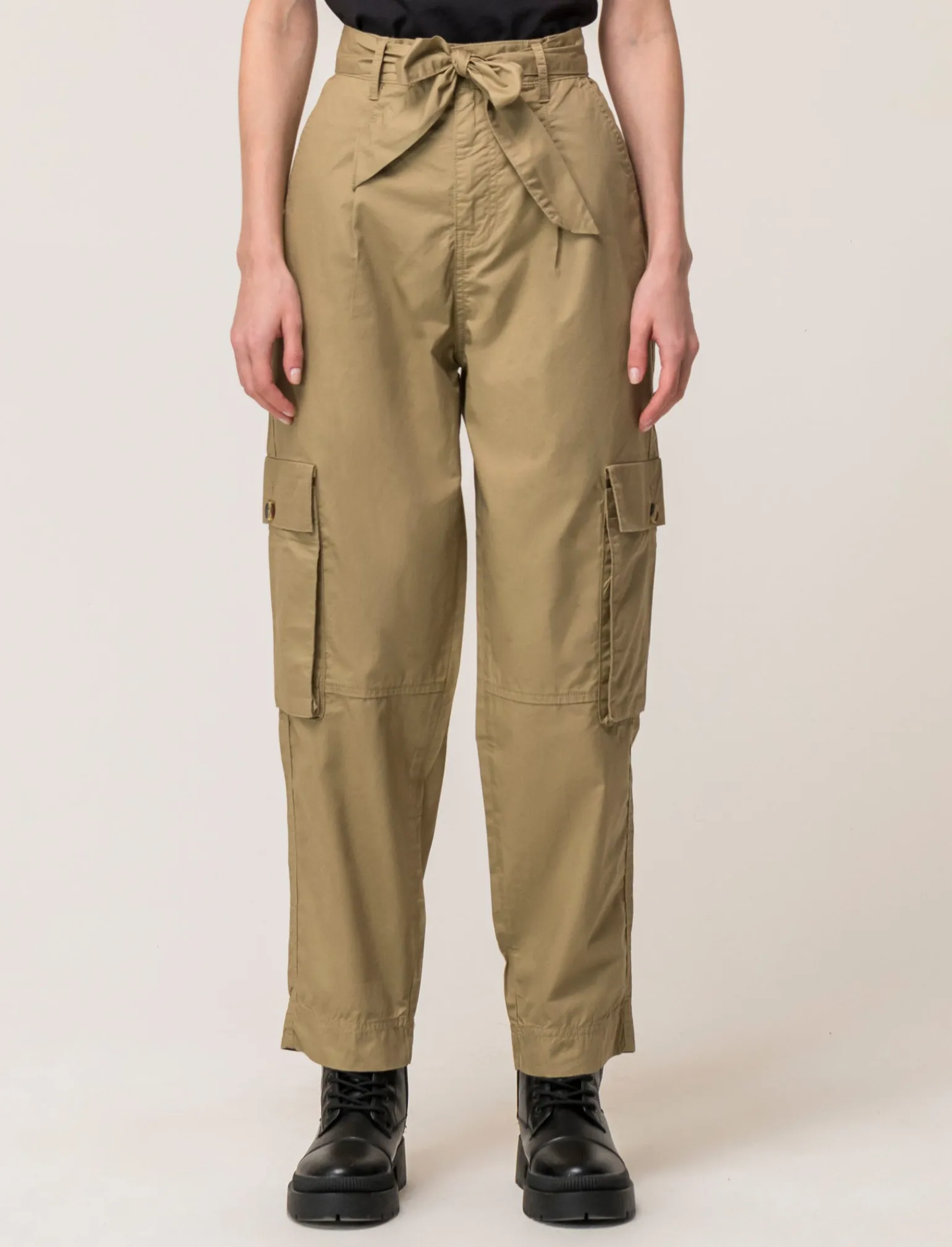Donna Piazza Italia Pantaloni<Pantalone cargo loose con fusciacca in tessuto fisso - fieno