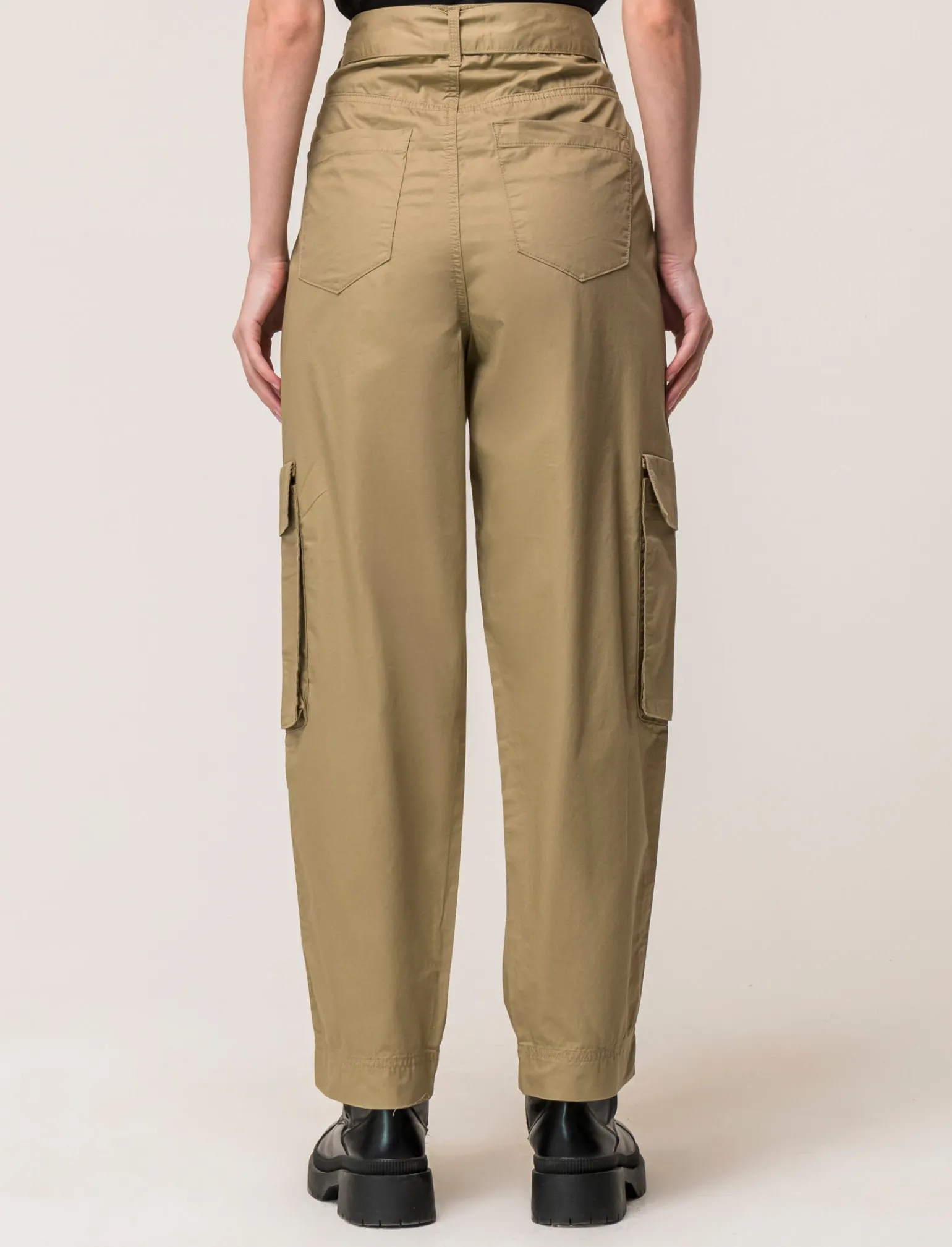 Donna Piazza Italia Pantaloni<Pantalone cargo loose con fusciacca in tessuto fisso - fieno