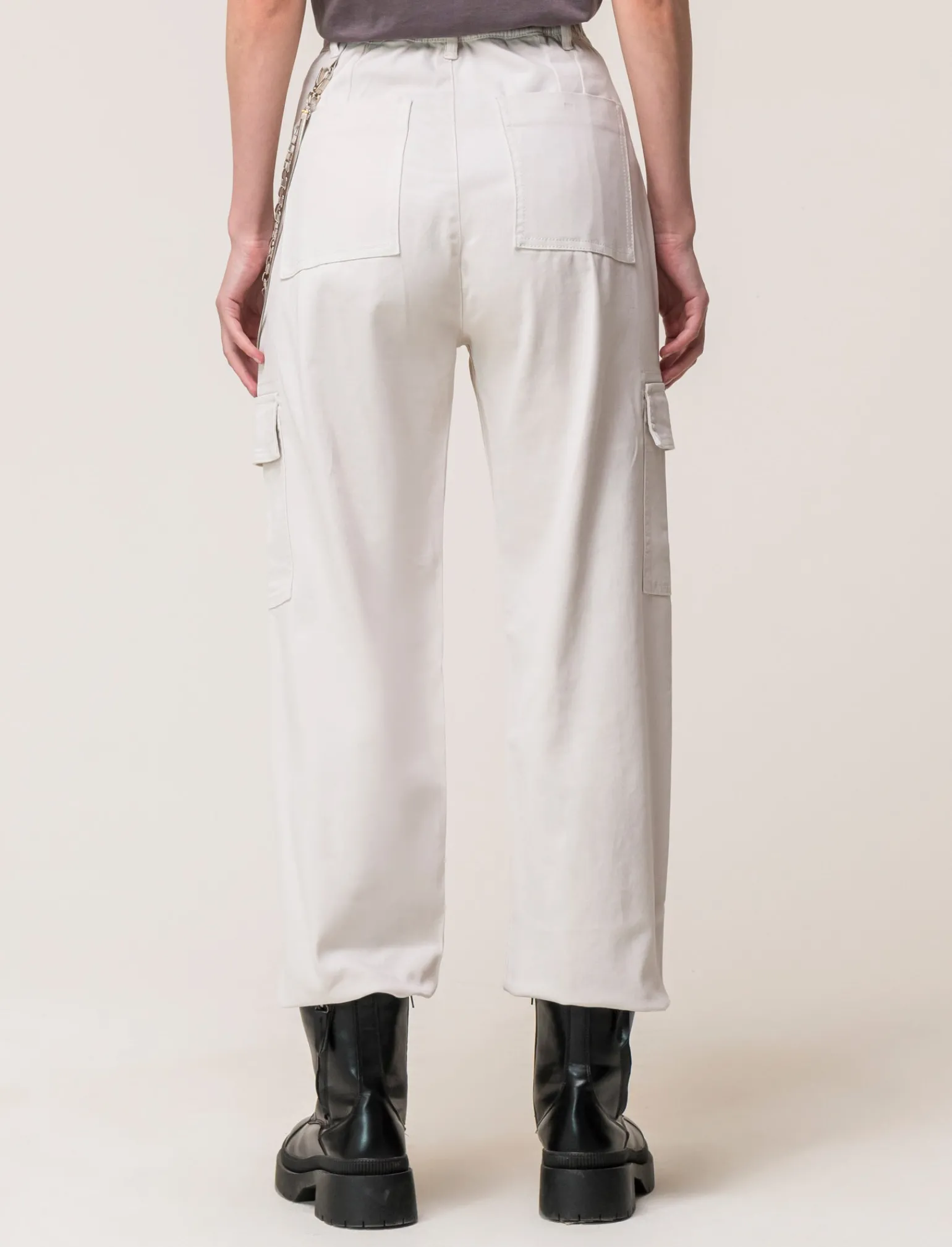 Donna Piazza Italia Donna | Pantaloni<Pantalone colorato con tasconi applicati e catena di tessuto elastico con vestibilita comfort - gesso