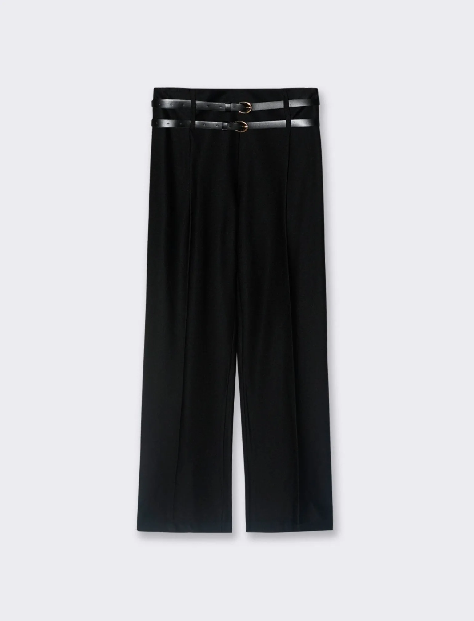 Donna Piazza Italia Pantaloni<Pantalone con doppia cintura a gamba dritta - Nero