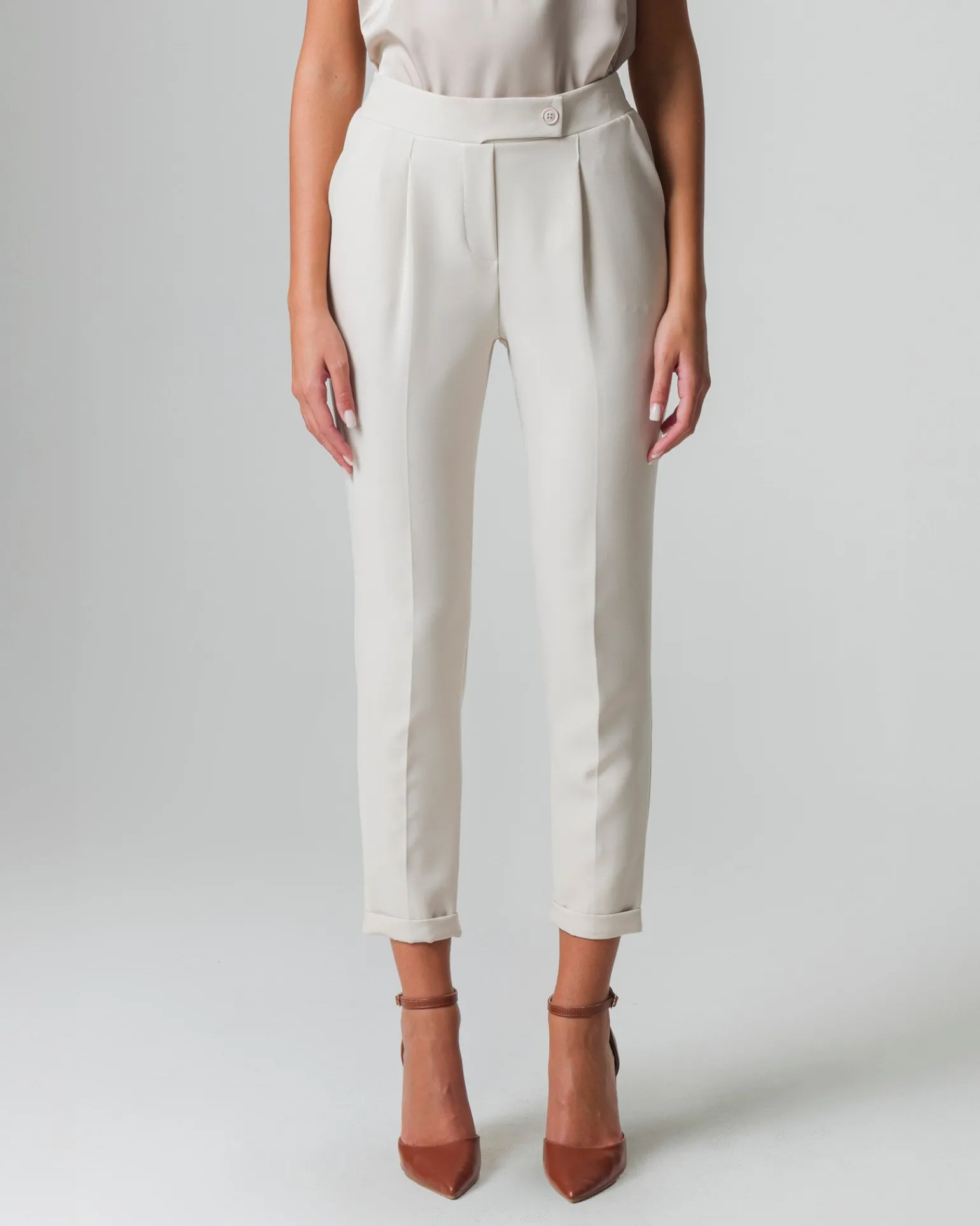 Donna Piazza Italia Donna | Pantaloni<Pantalone con elastico in vita sul retro con risvolto sulla caviglia - gesso