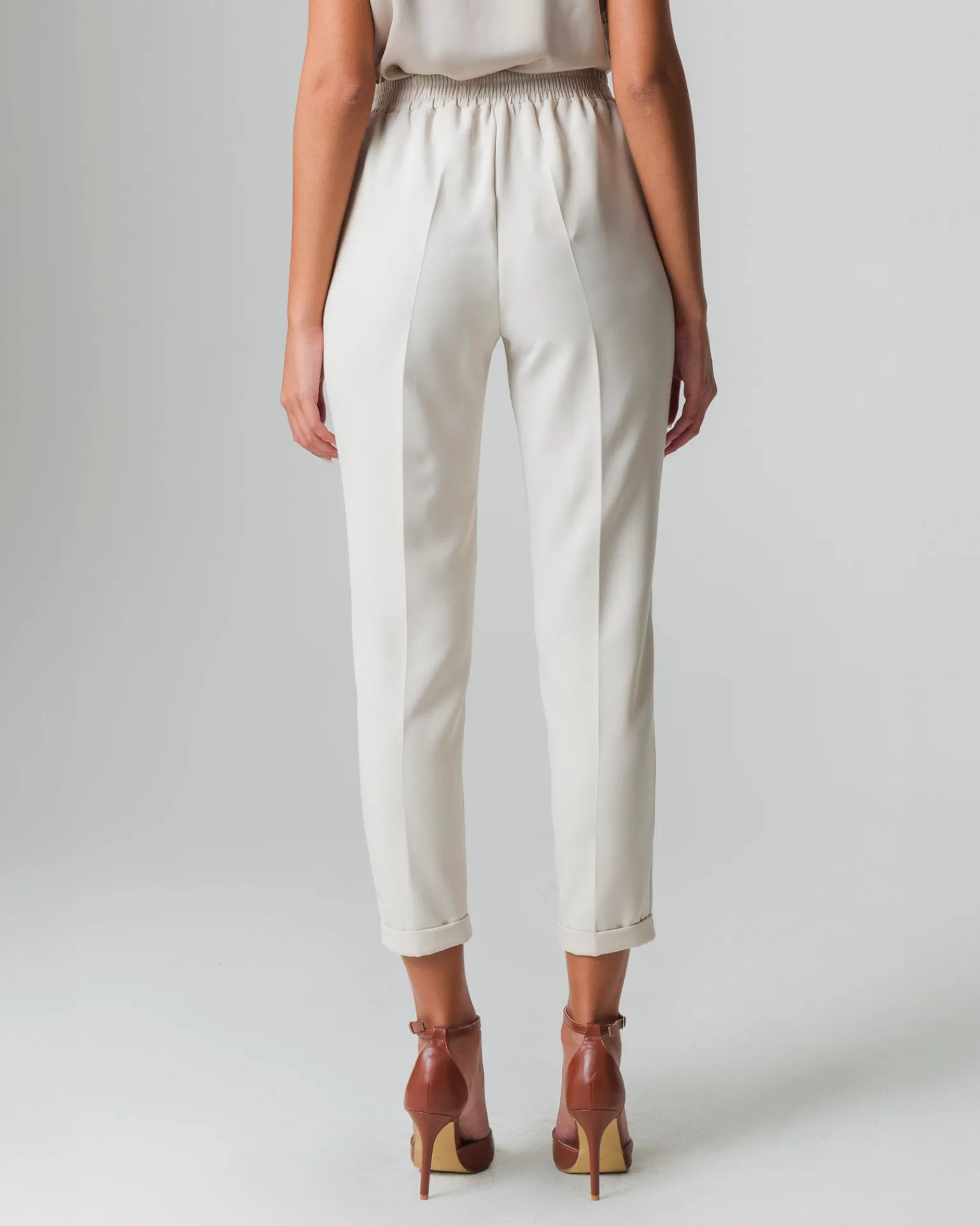Donna Piazza Italia Donna | Pantaloni<Pantalone con elastico in vita sul retro con risvolto sulla caviglia - gesso