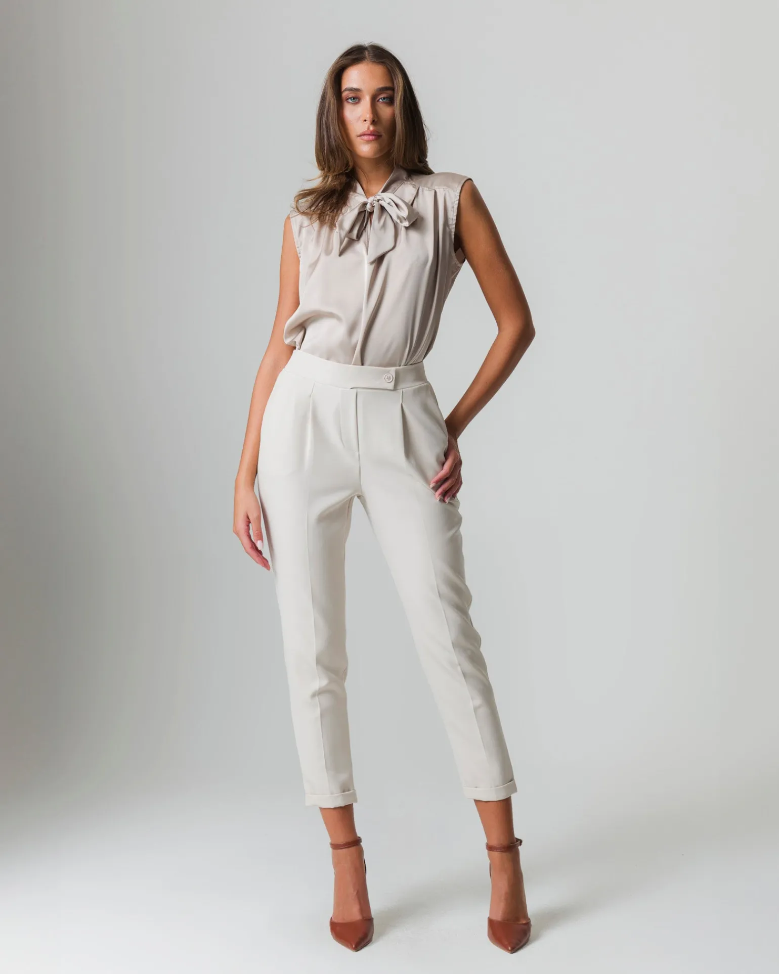 Donna Piazza Italia Donna | Pantaloni<Pantalone con elastico in vita sul retro con risvolto sulla caviglia - gesso