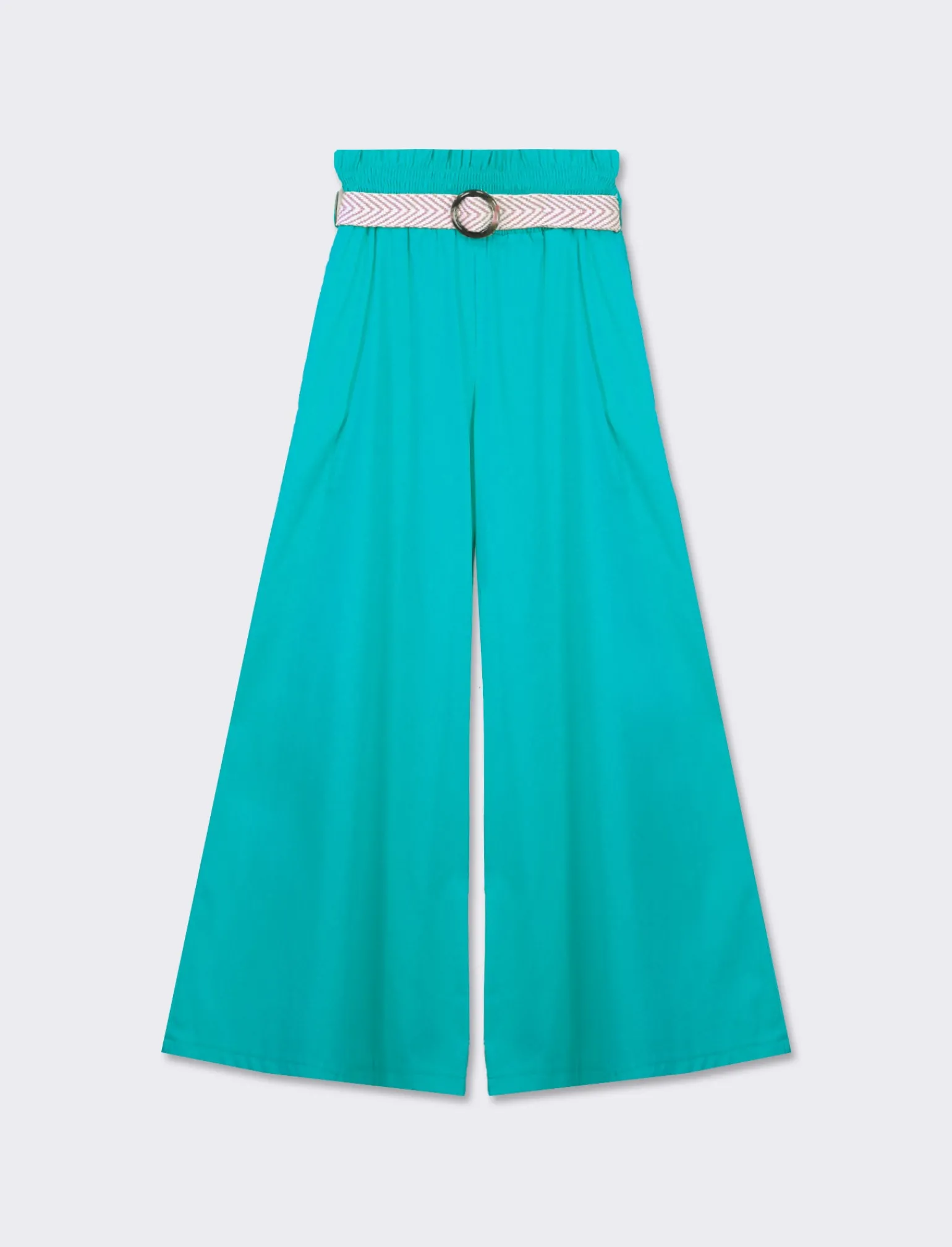 Donna Piazza Italia Donna<Pantalone cotone con elastico in vita e cinura - acqua