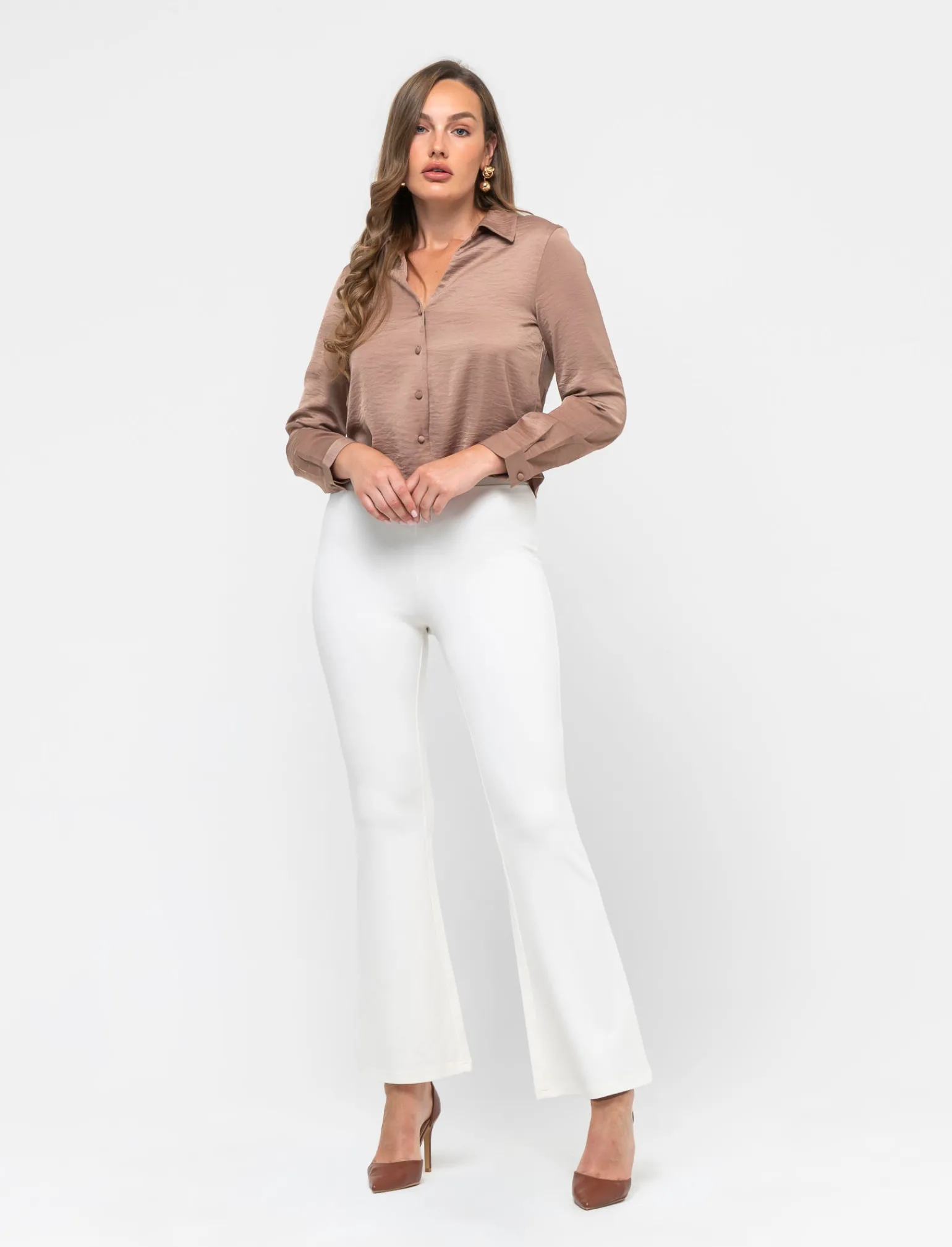 Donna Piazza Italia Pantaloni<Pantalone flare in punto milano con bustino elastico - Avorio