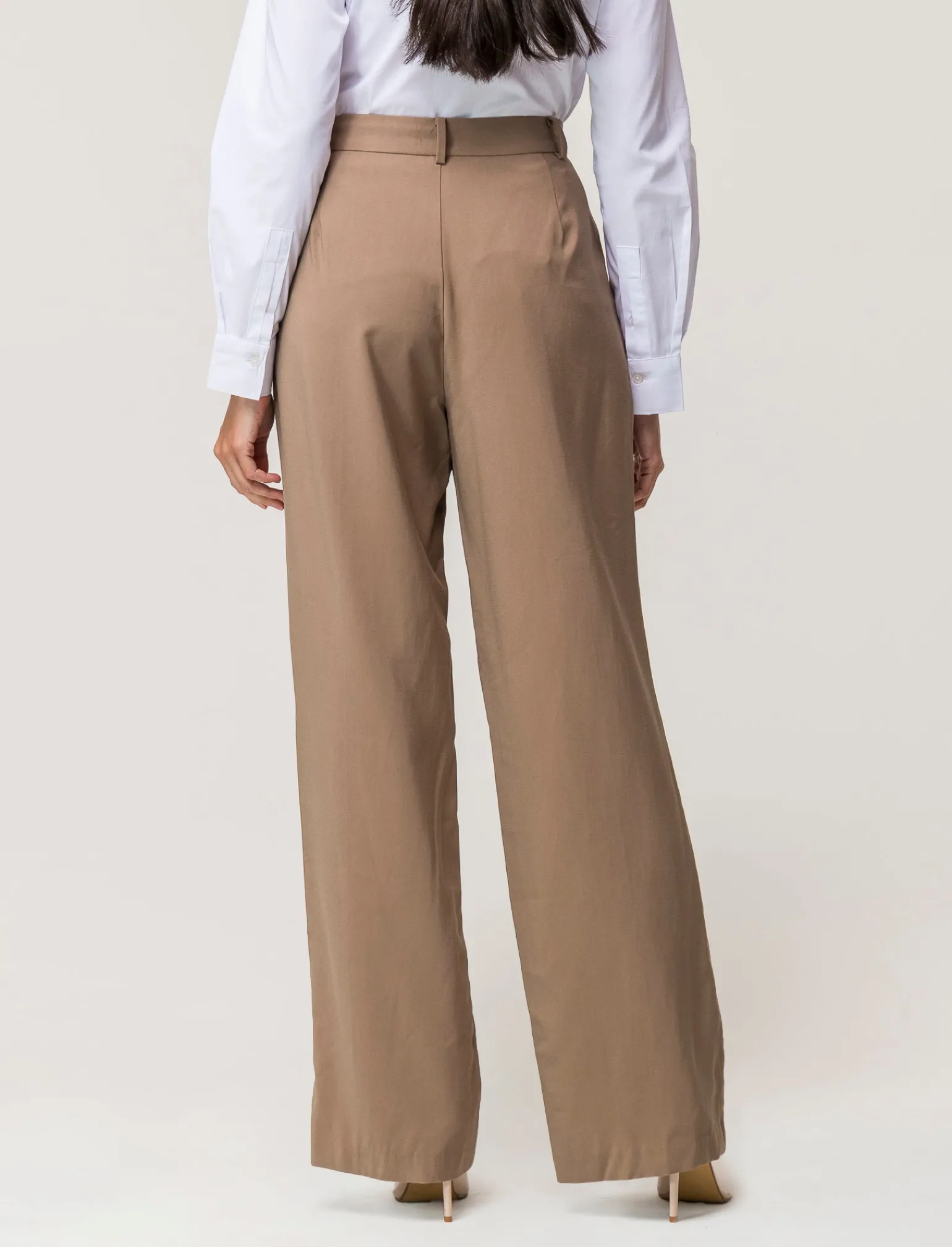 Donna Piazza Italia Pantaloni<Pantalone fromale modello a palazzo in tessuto fluido - castoro