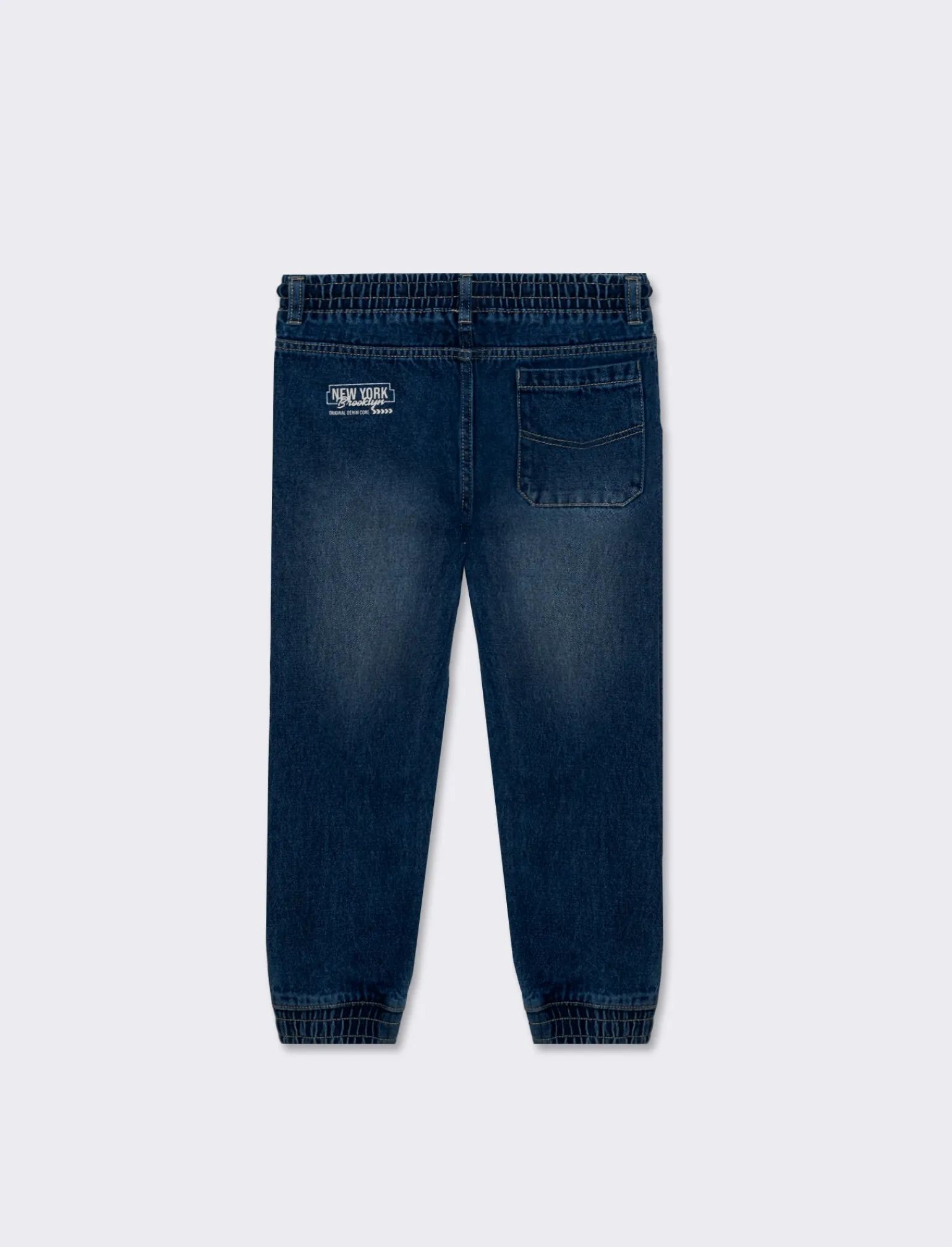 Bambino Piazza Italia Bambino | Jeans<Pantalone in denim modello jogger con lacci in vita e stampa sul dietro - DENIM SCURO
