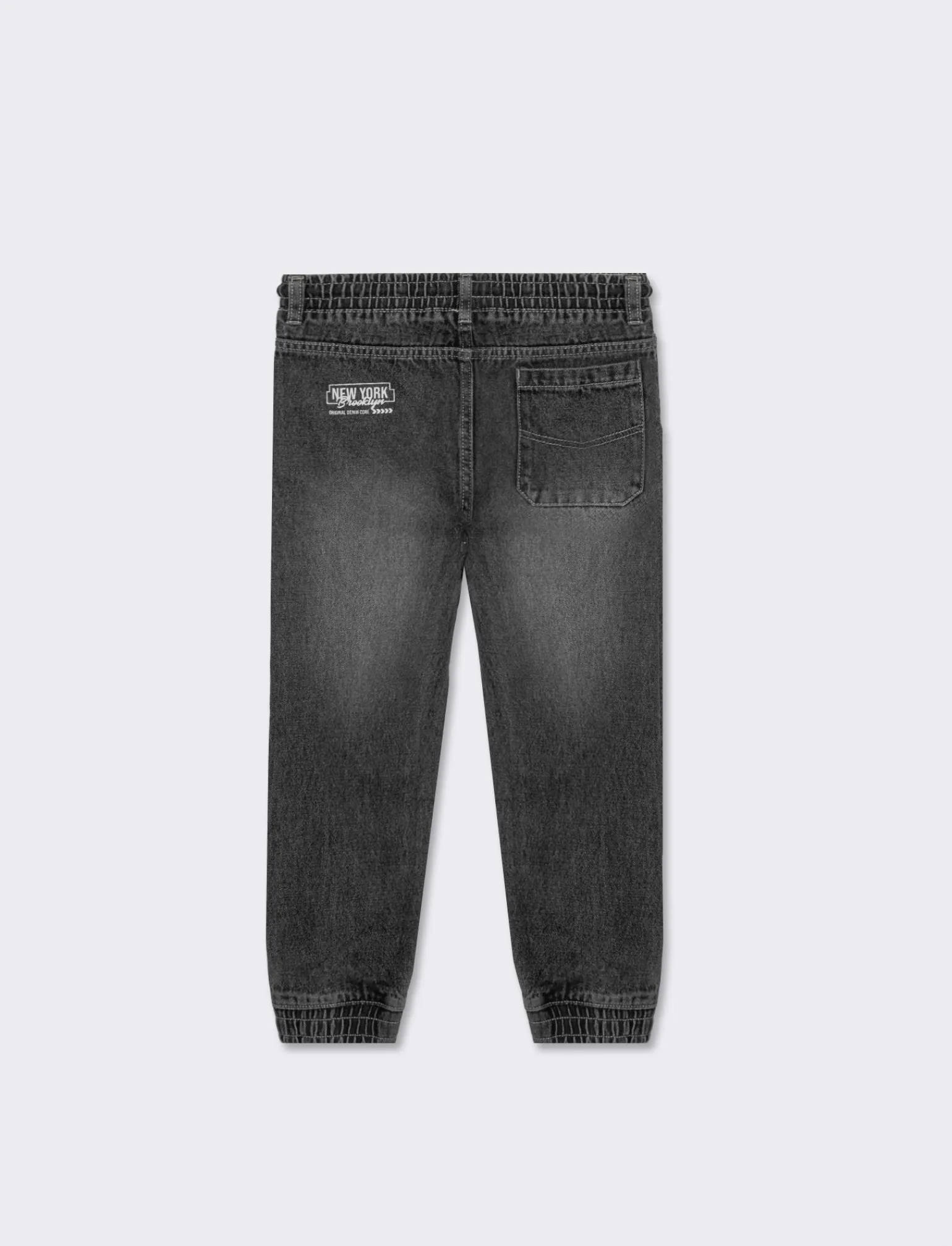 Bambino Piazza Italia Bambino | Jeans<Pantalone in denim modello jogger con lacci in vita e stampa sul dietro -