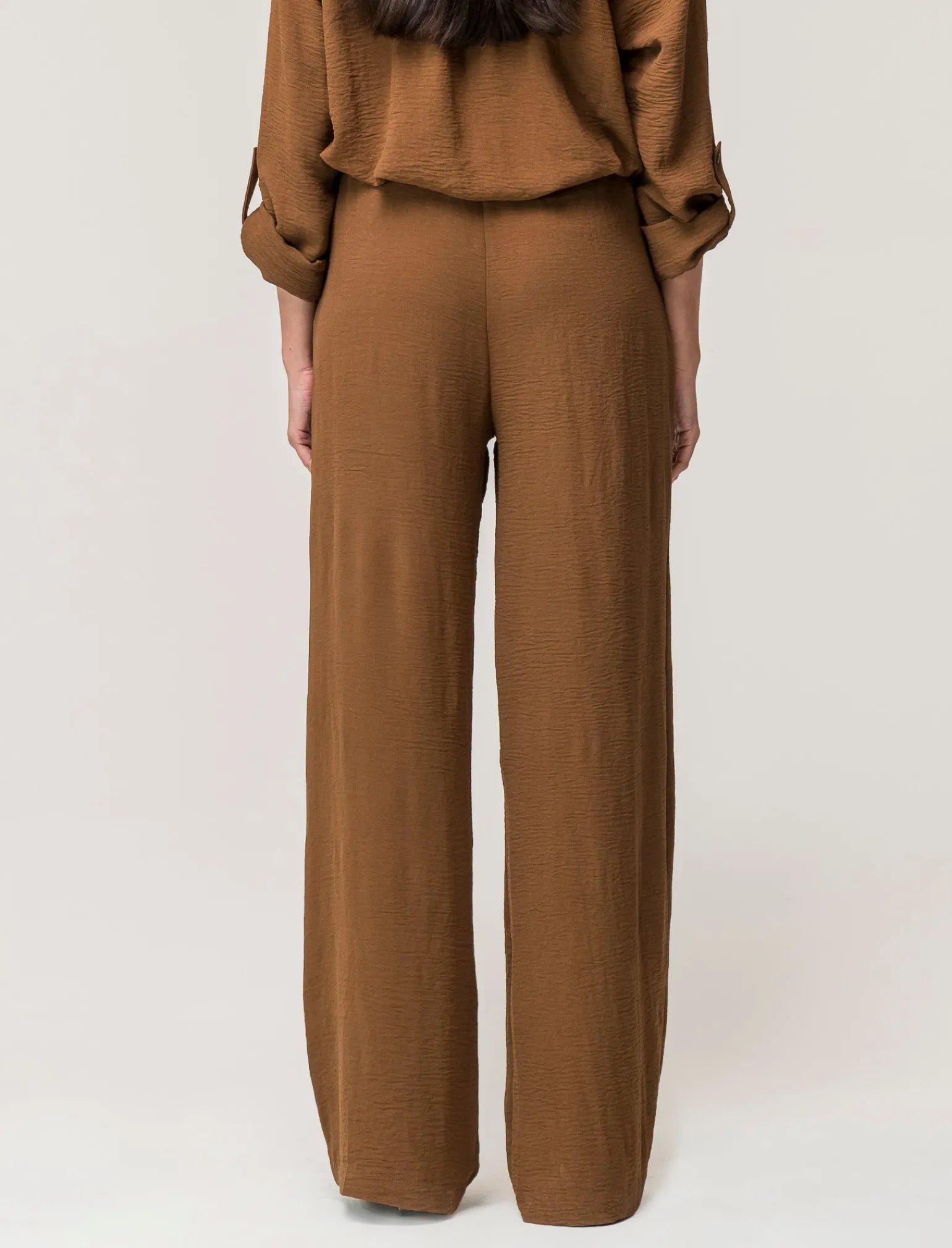 Donna Piazza Italia Pantaloni<Pantalone in tessuto fluido con elastico e coulisse in vita vestibilità straight - tabacco