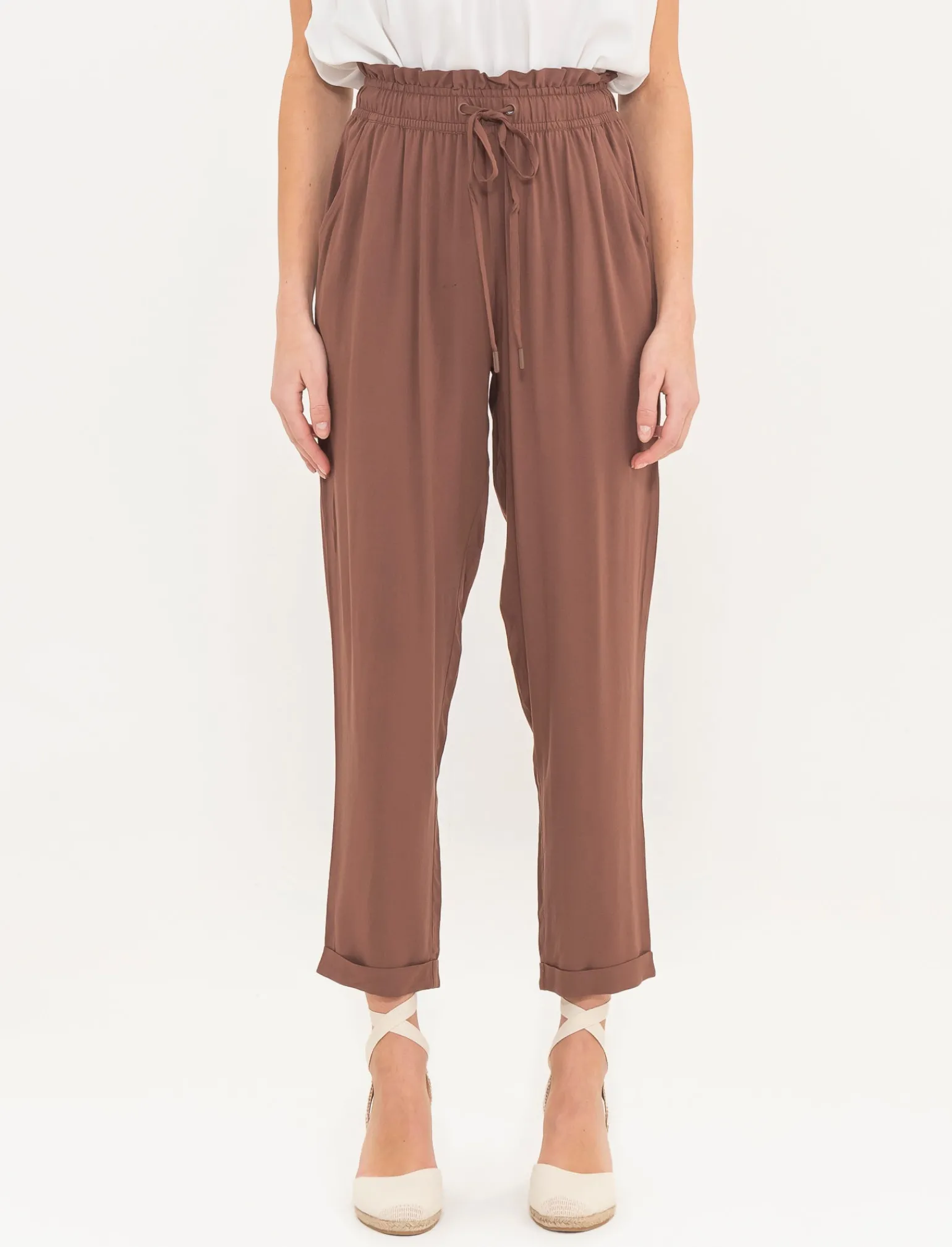 Donna Piazza Italia Donna<Pantalone in tessuto leggero con fusciacca ed elastico - Cacao