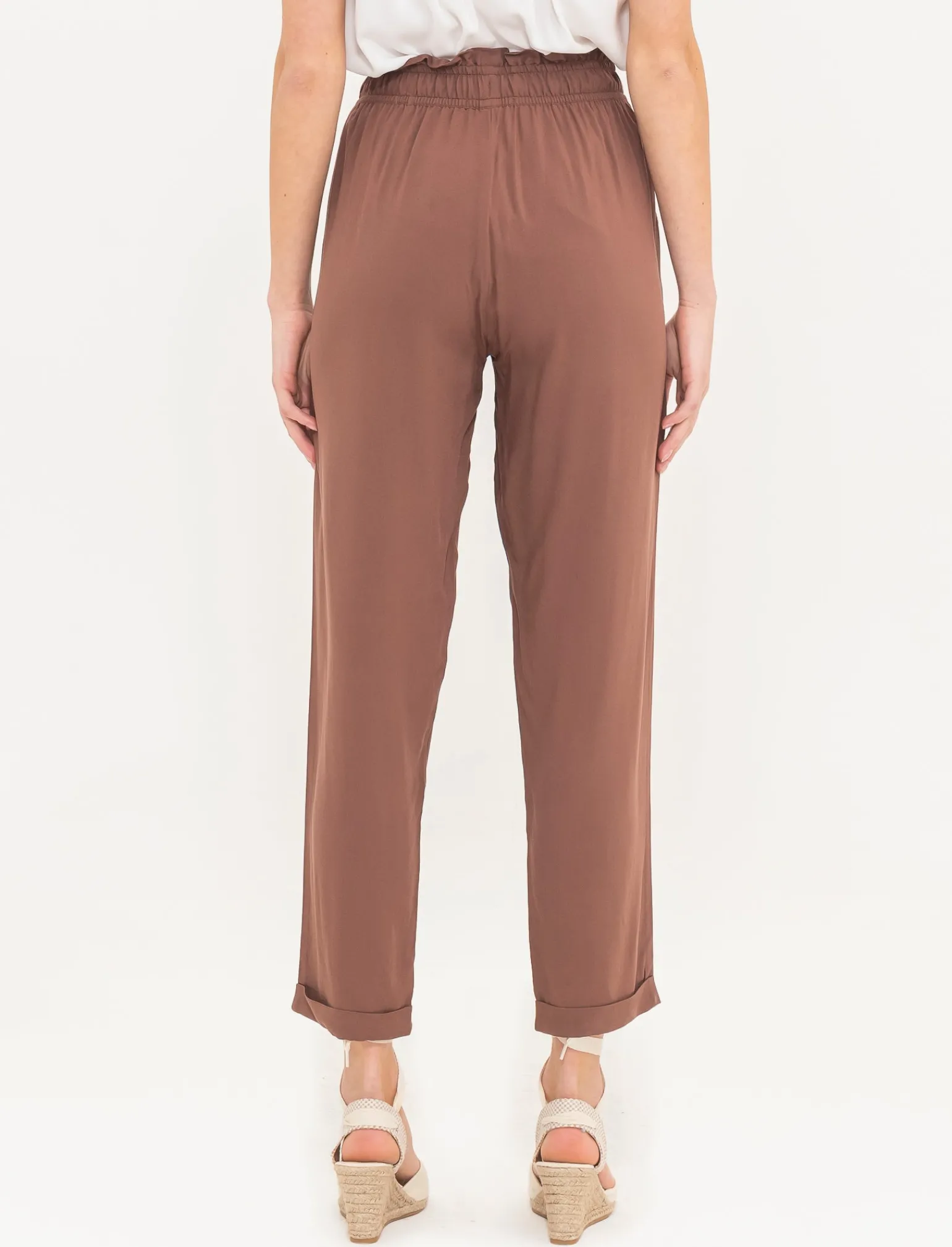 Donna Piazza Italia Donna<Pantalone in tessuto leggero con fusciacca ed elastico - Cacao