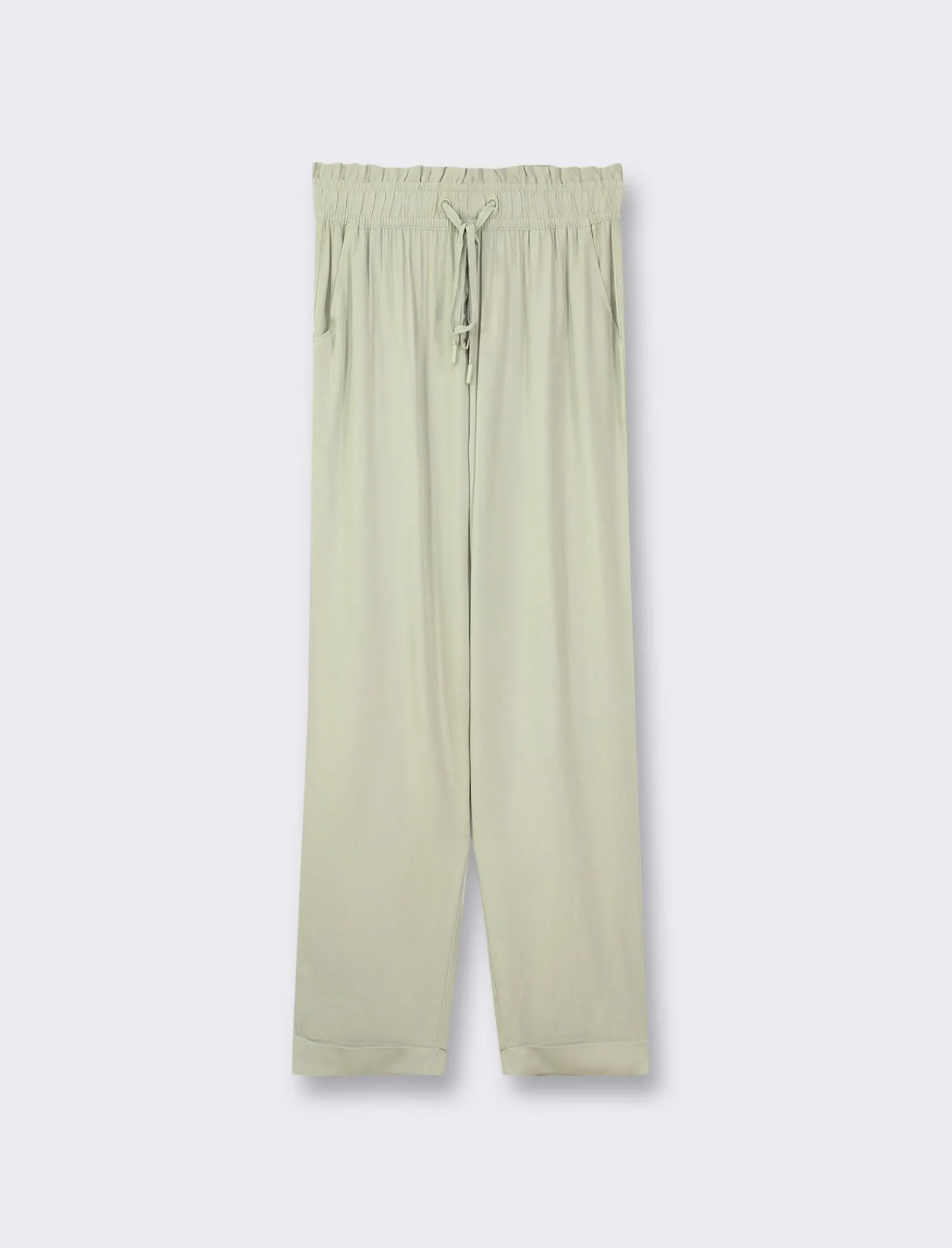 Donna Piazza Italia Donna<Pantalone in tessuto leggero con fusciacca ed elastico - salvia