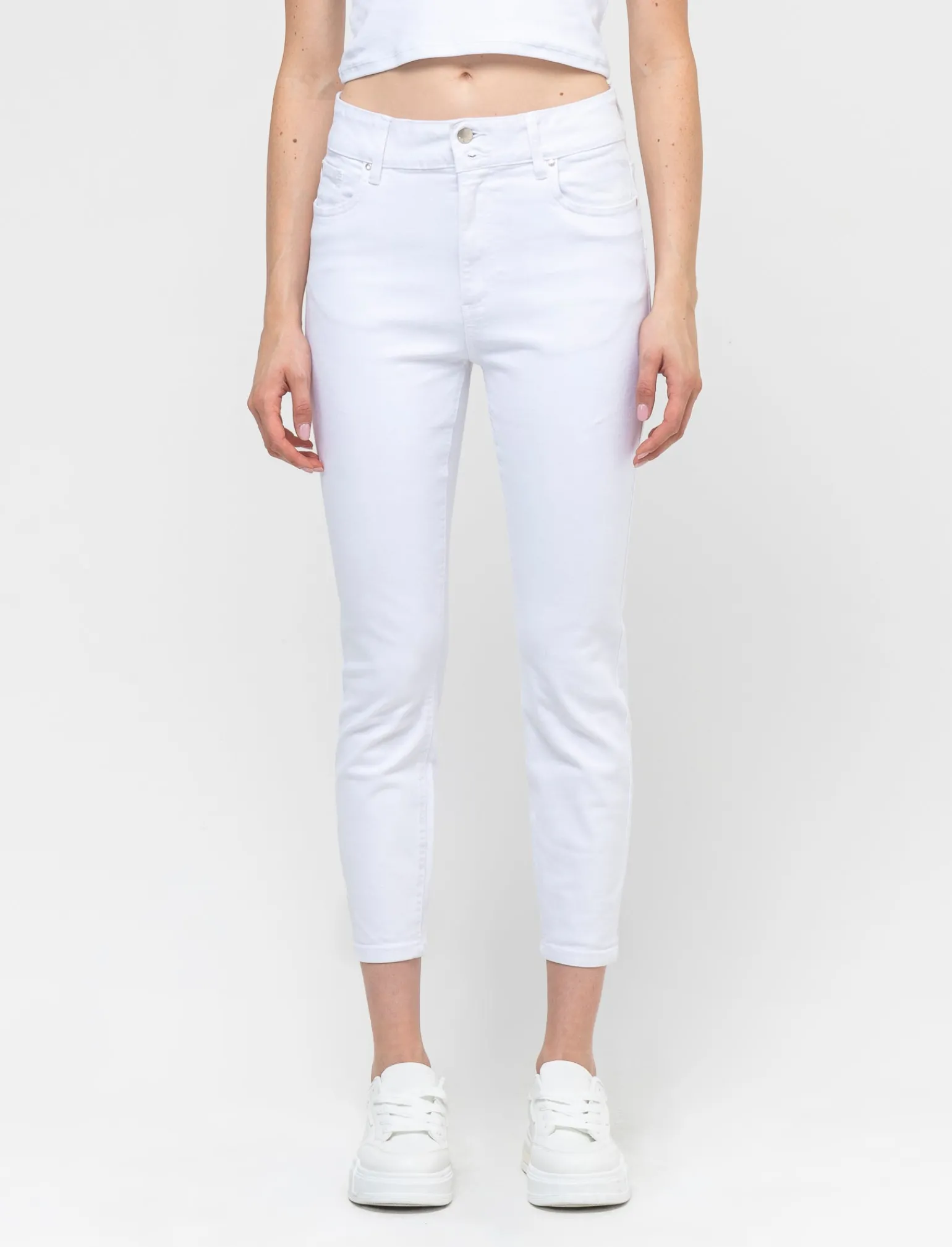 Donna Piazza Italia Jeans<Pantalone skinny colorato vita alta crop e bustino -