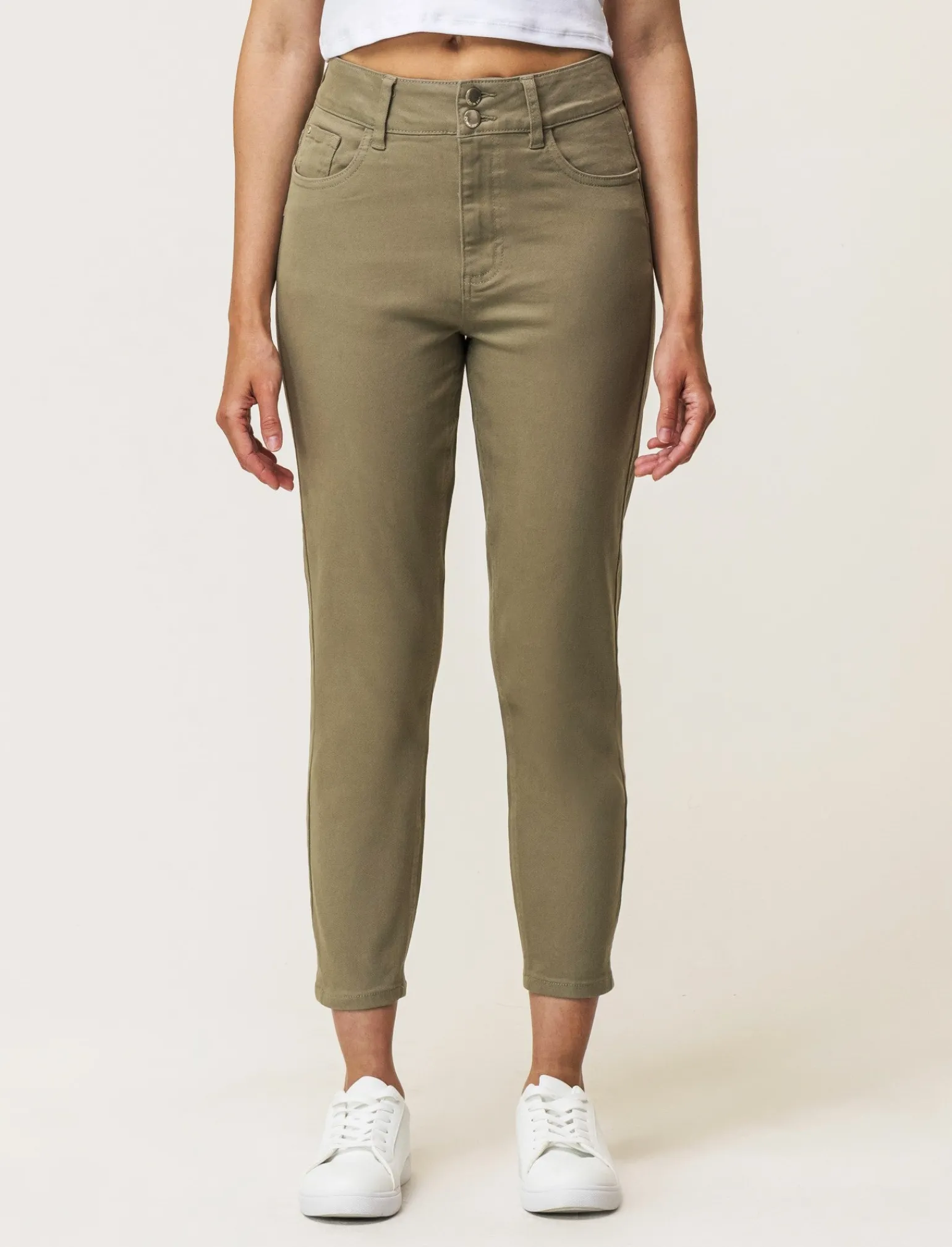 Donna Piazza Italia Jeans<Pantalone skinny colorato vita alta crop e bustino - salvia