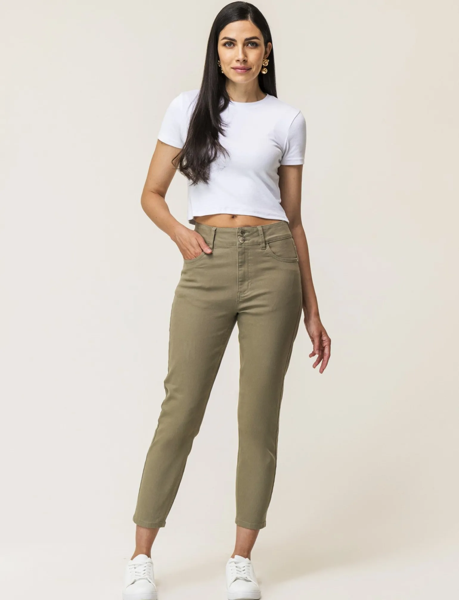 Donna Piazza Italia Jeans<Pantalone skinny colorato vita alta crop e bustino - salvia
