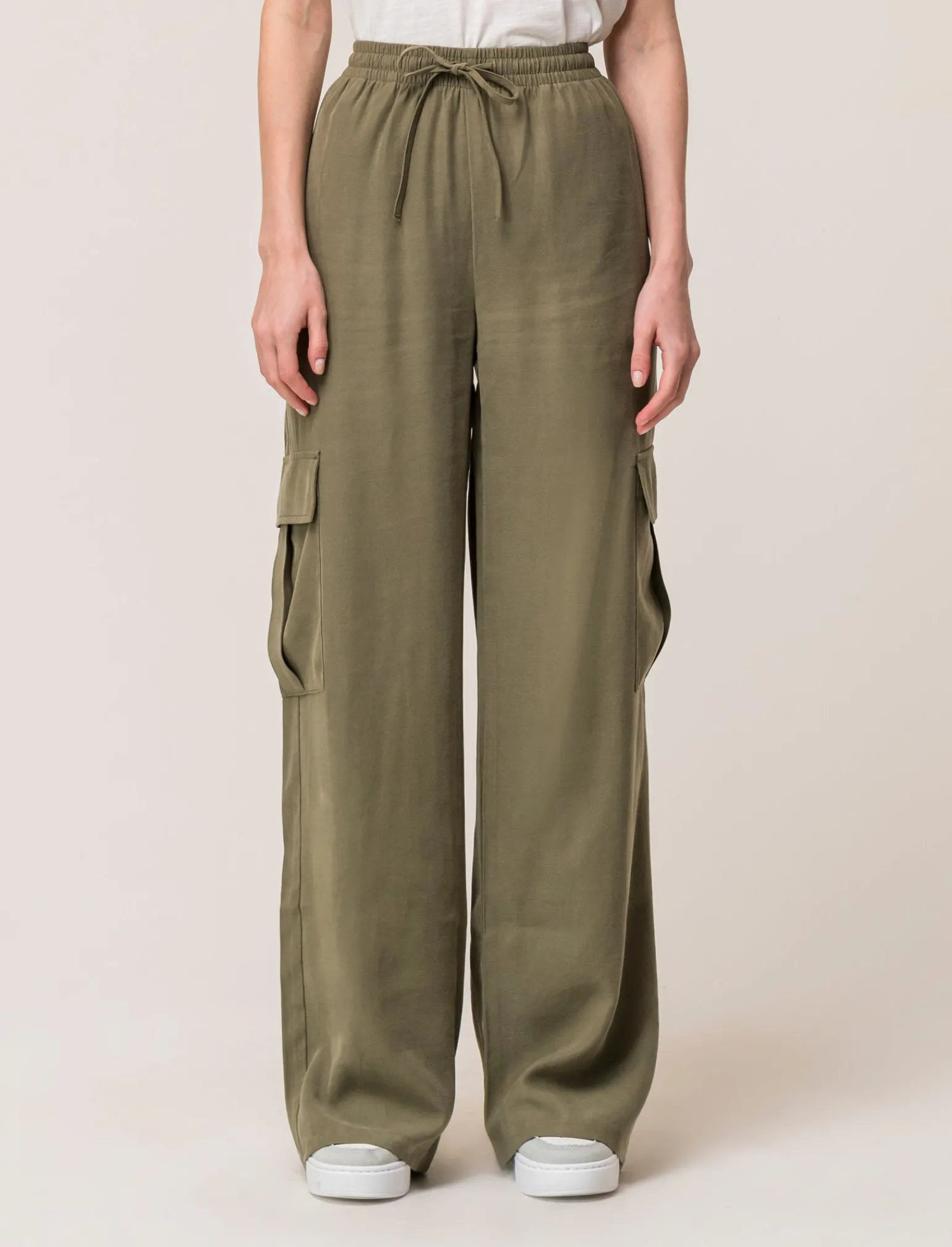 Donna Piazza Italia Donna | Pantaloni<Pantalone straight modello jogger con vita elastica regolabile e tasconi applicati - Kaky 1