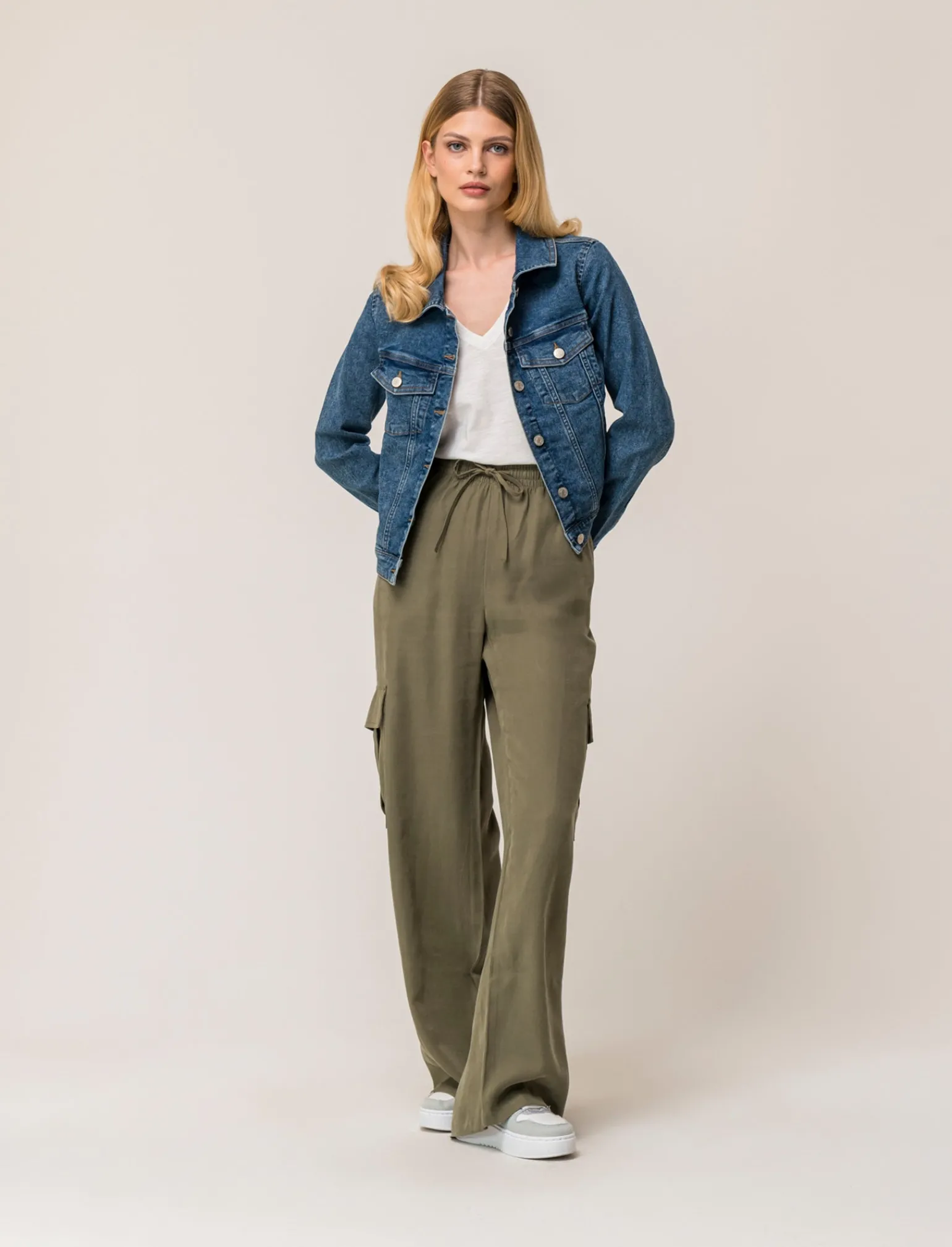 Donna Piazza Italia Donna | Pantaloni<Pantalone straight modello jogger con vita elastica regolabile e tasconi applicati - Kaky 1