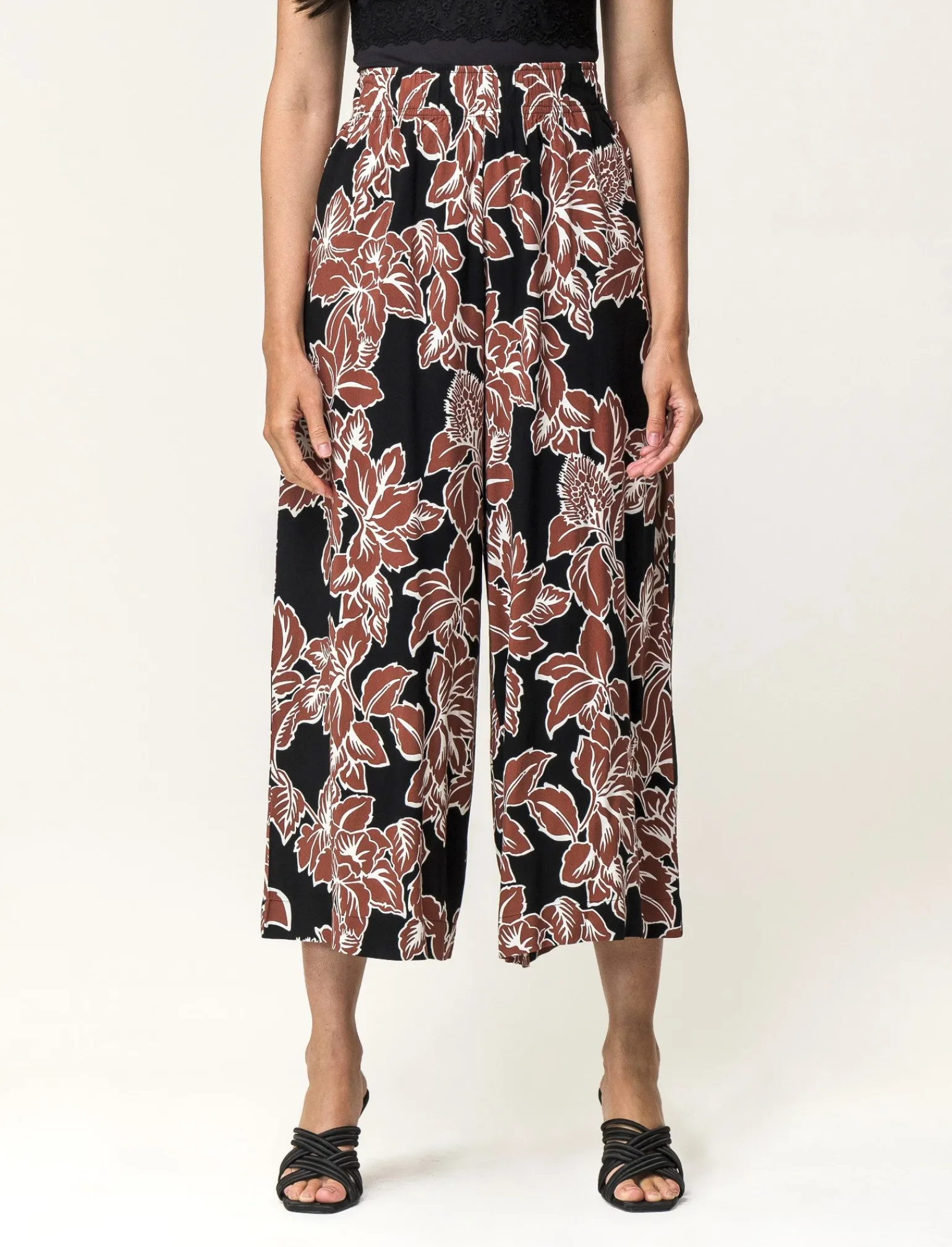 Donna Piazza Italia Pantaloni<Pantalone vestibilità culotte con elastico in vita in visocosa stampato - var 1