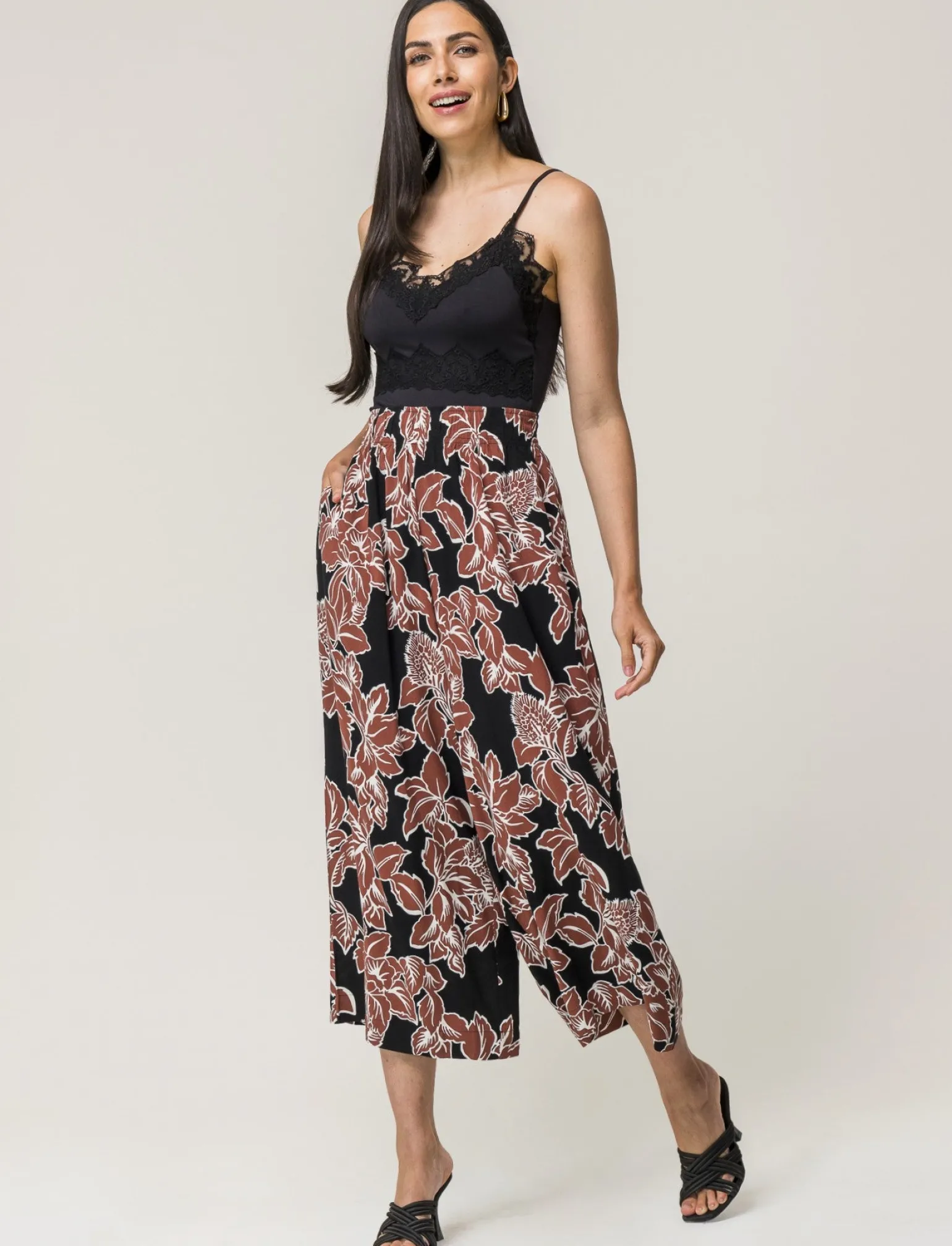 Donna Piazza Italia Pantaloni<Pantalone vestibilità culotte con elastico in vita in visocosa stampato - var 1