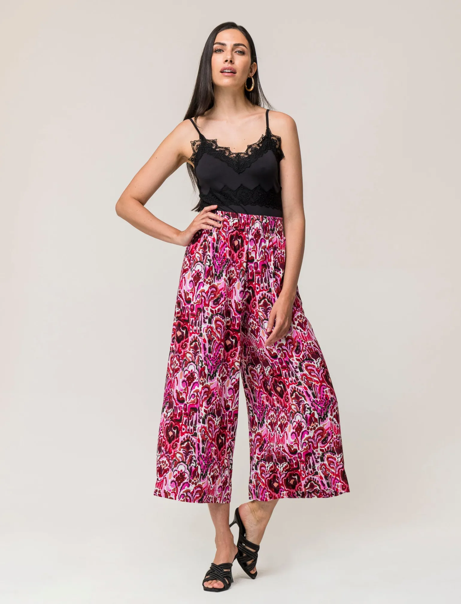 Donna Piazza Italia Pantaloni<Pantalone vestibilità culotte con elastico in vita in visocosa stampato - var 2