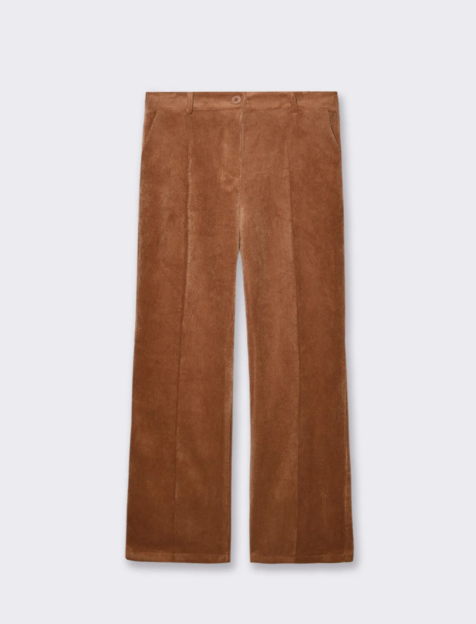 Donna Piazza Italia Pantaloni<Pantalone vita alta a coste con tessuto effetto velluto - tabacco