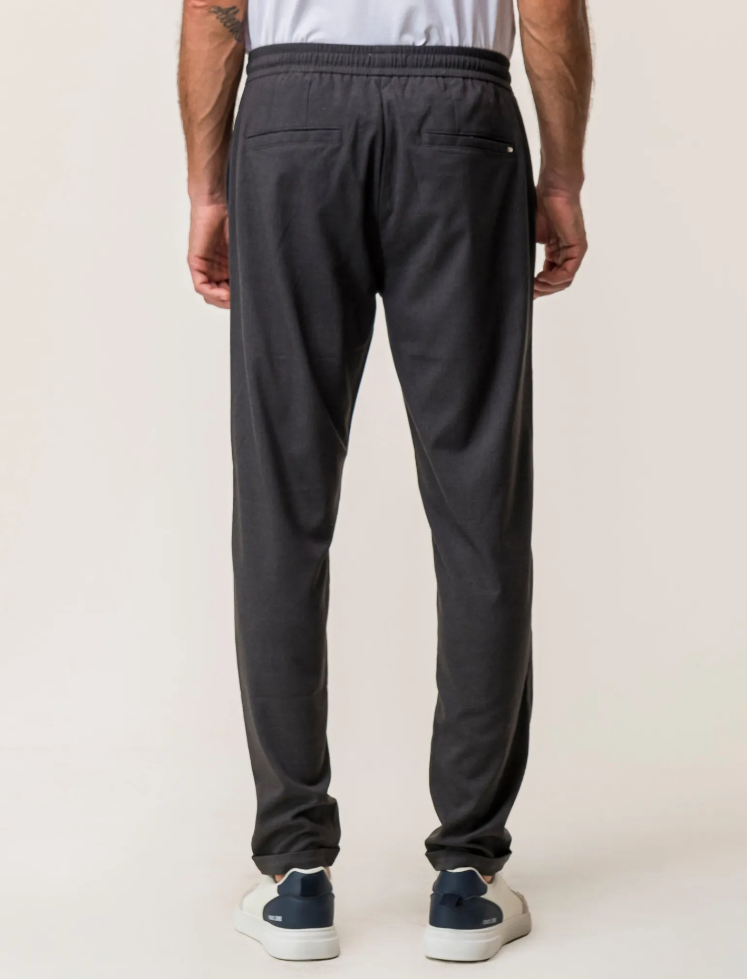 Uomo Piazza Italia Pantaloni<Pantaloni chino con vita elasticizzata regolabile con laccio e dettaglio di tasche a filetto posteri - Antracite melange