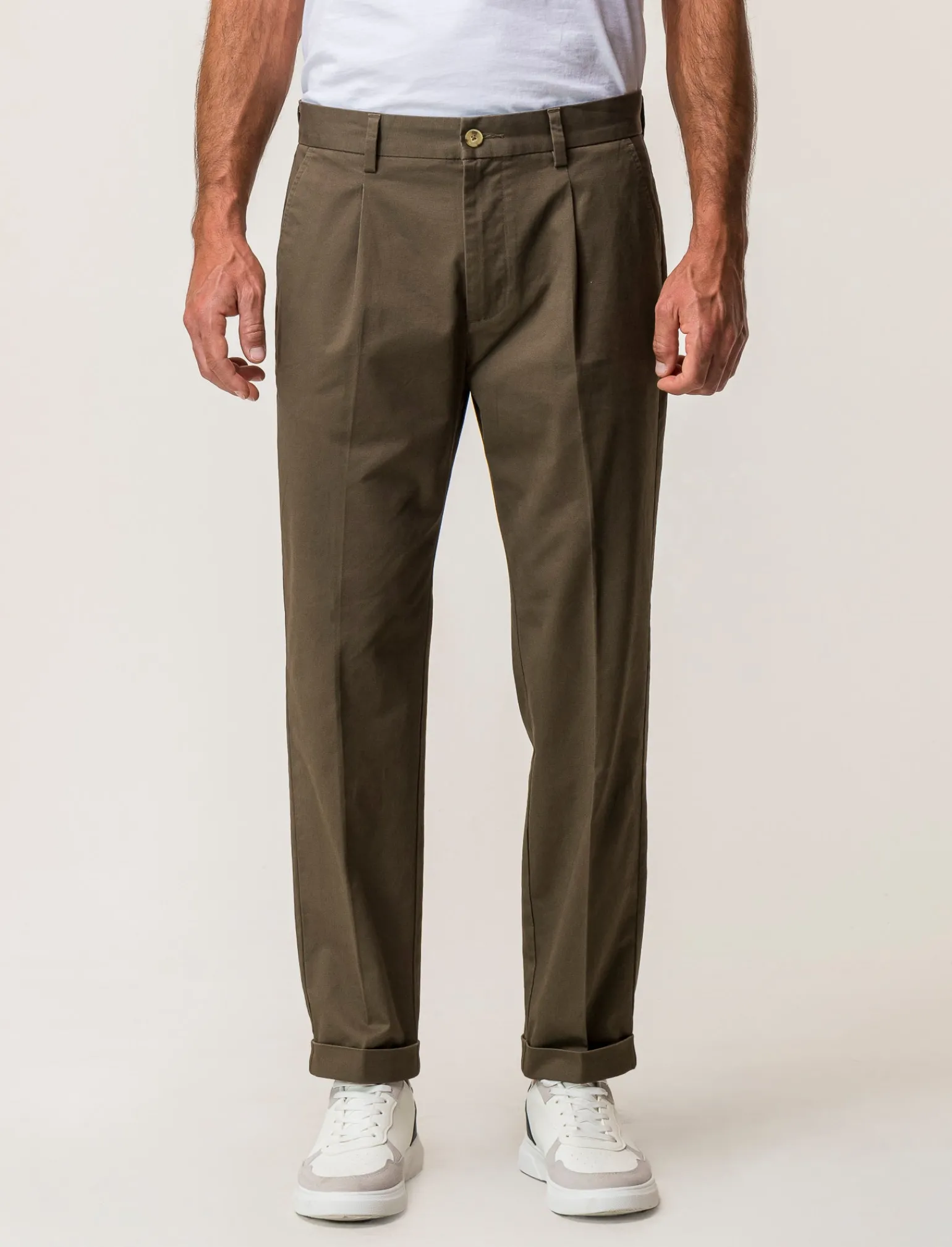 Uomo Piazza Italia Uomo | Pantaloni<Pantaloni chino tessuto twill di cotone elasticizzato - kaki
